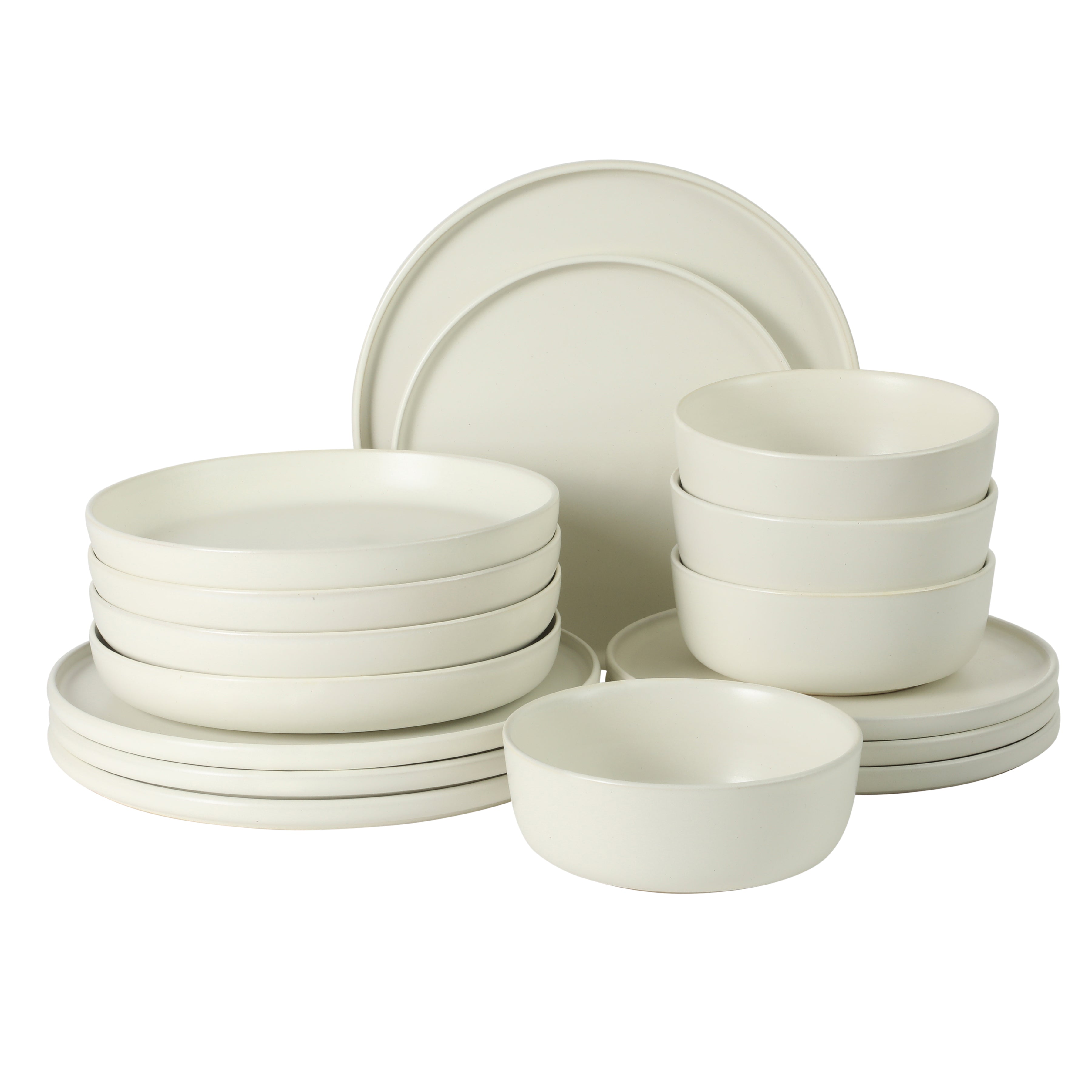 Gibson Elite Bayou Moon Plates and Bowls Sets, 16-Piece Matte Stoneware Dinnerware Sets, Solid Color Reactive Glaze Dish Set