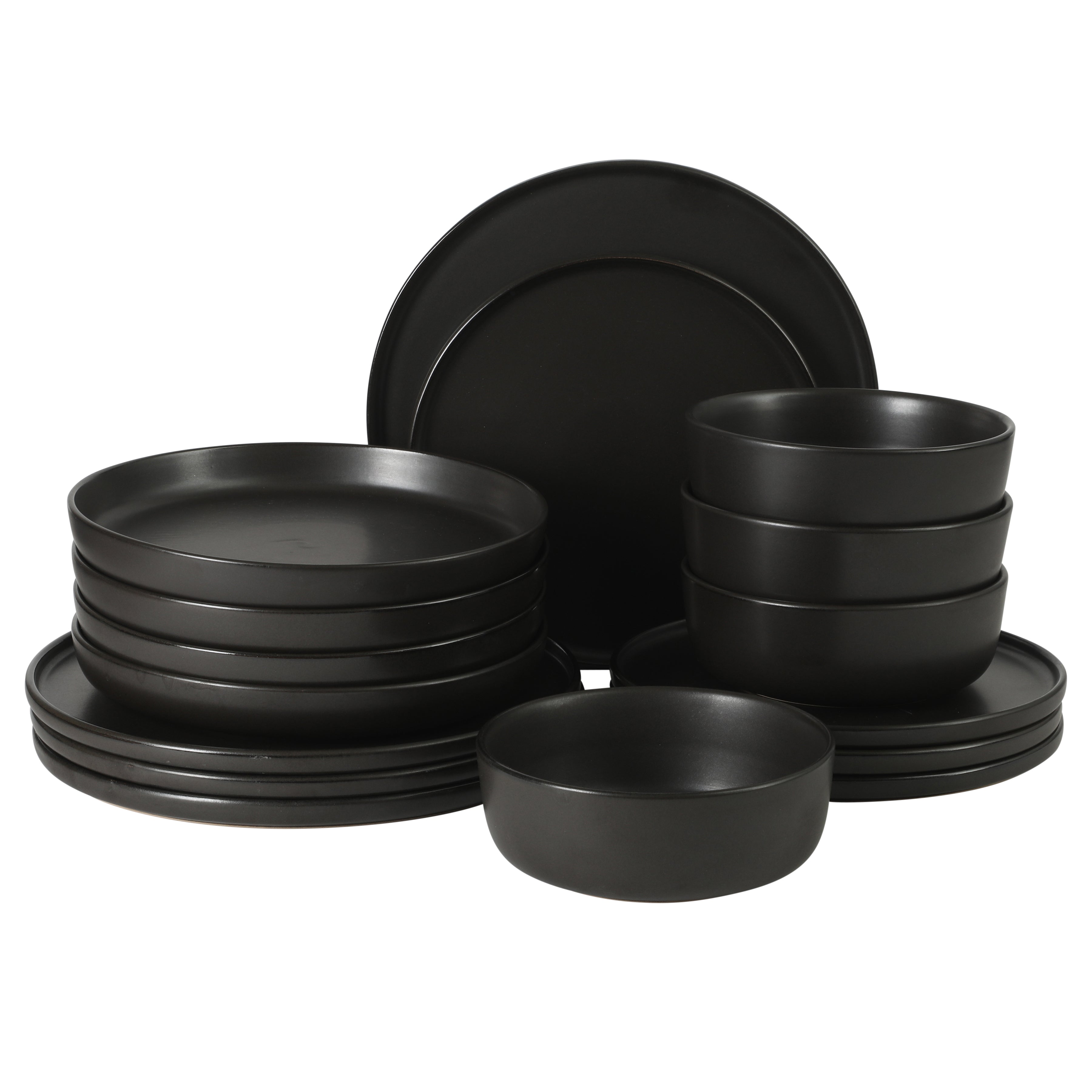 Gibson Elite Bayou Moon Plates and Bowls Sets, 16-Piece Matte Stoneware Dinnerware Sets, Solid Color Reactive Glaze Dish Set