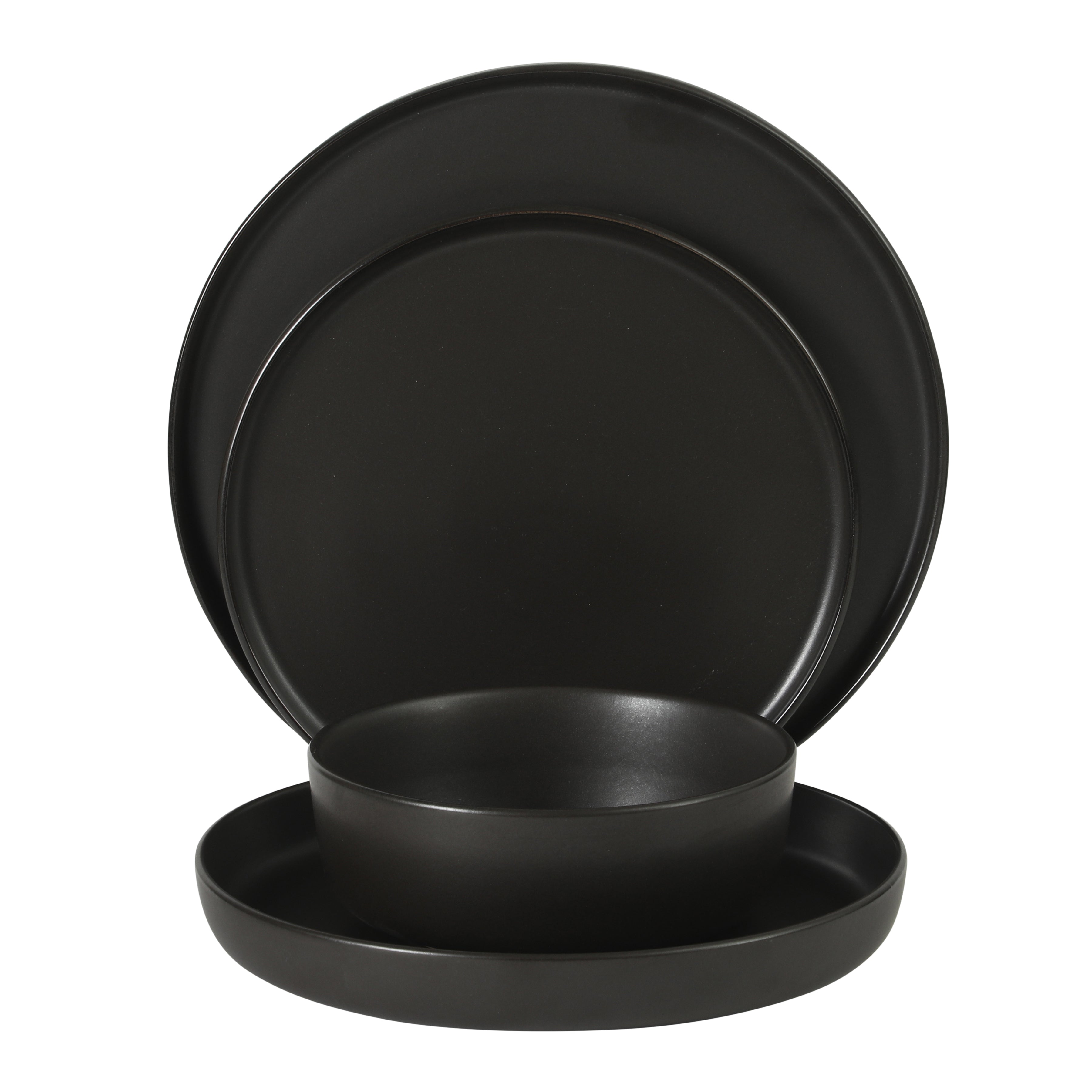 Gibson Elite Bayou Moon Plates and Bowls Sets, 16-Piece Matte Stoneware Dinnerware Sets, Solid Color Reactive Glaze Dish Set
