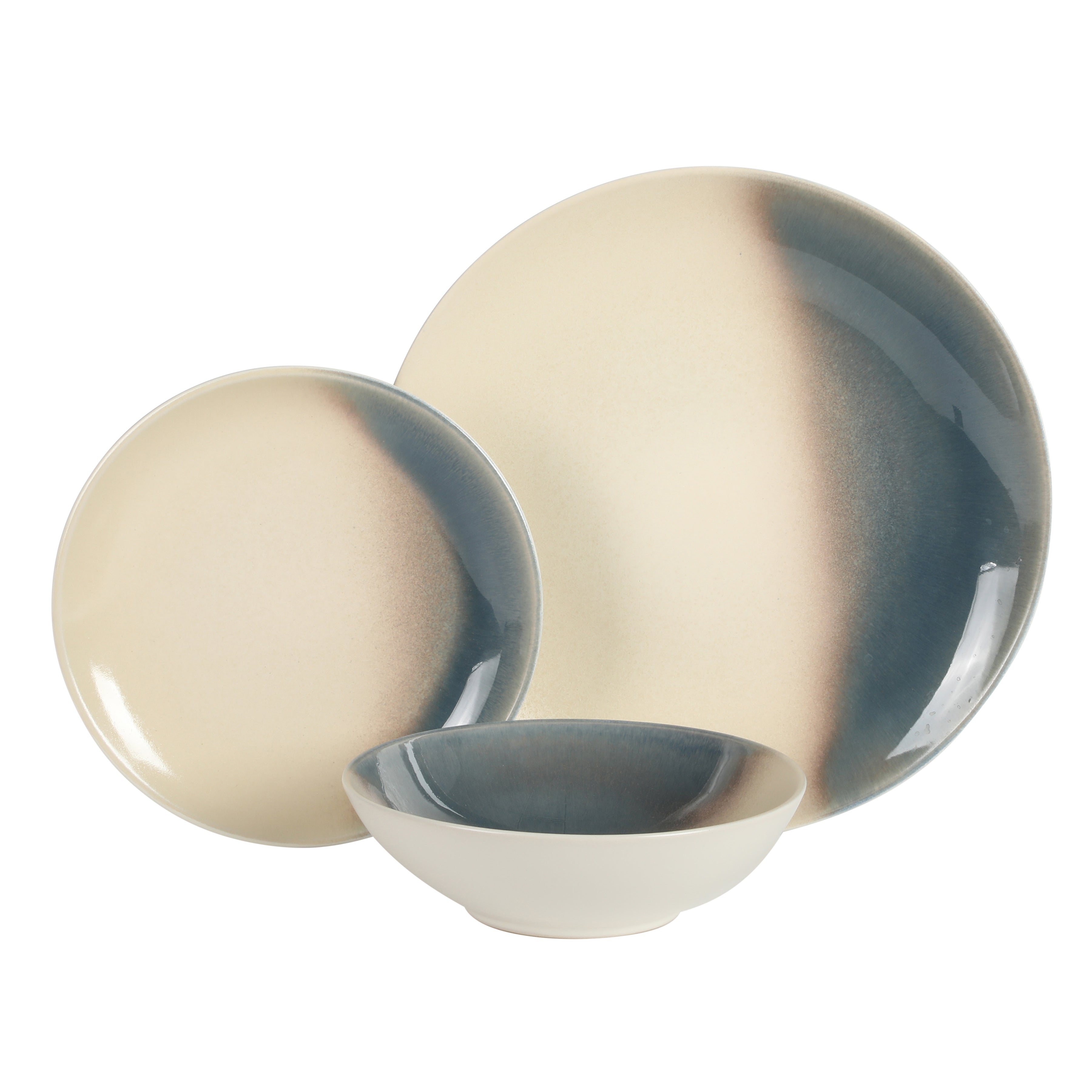 Gibson Elite Crescenton Plates and Bowls Sets, 12-Piece Stoneware Dinnerware Sets, Round Reactive Glaze Dish Set, Service for 4