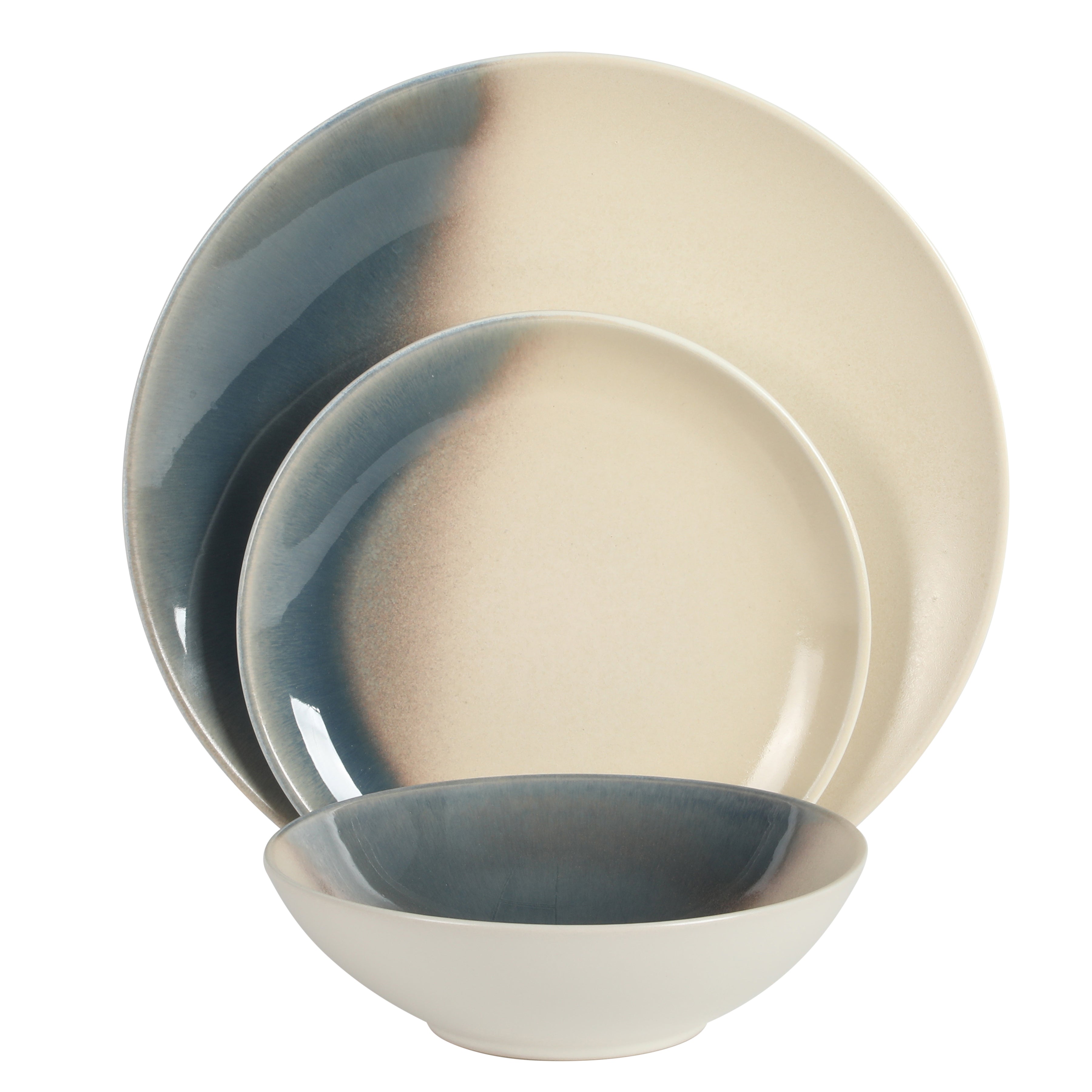 Gibson Elite Crescenton Plates and Bowls Sets, 12-Piece Stoneware Dinnerware Sets, Round Reactive Glaze Dish Set, Service for 4