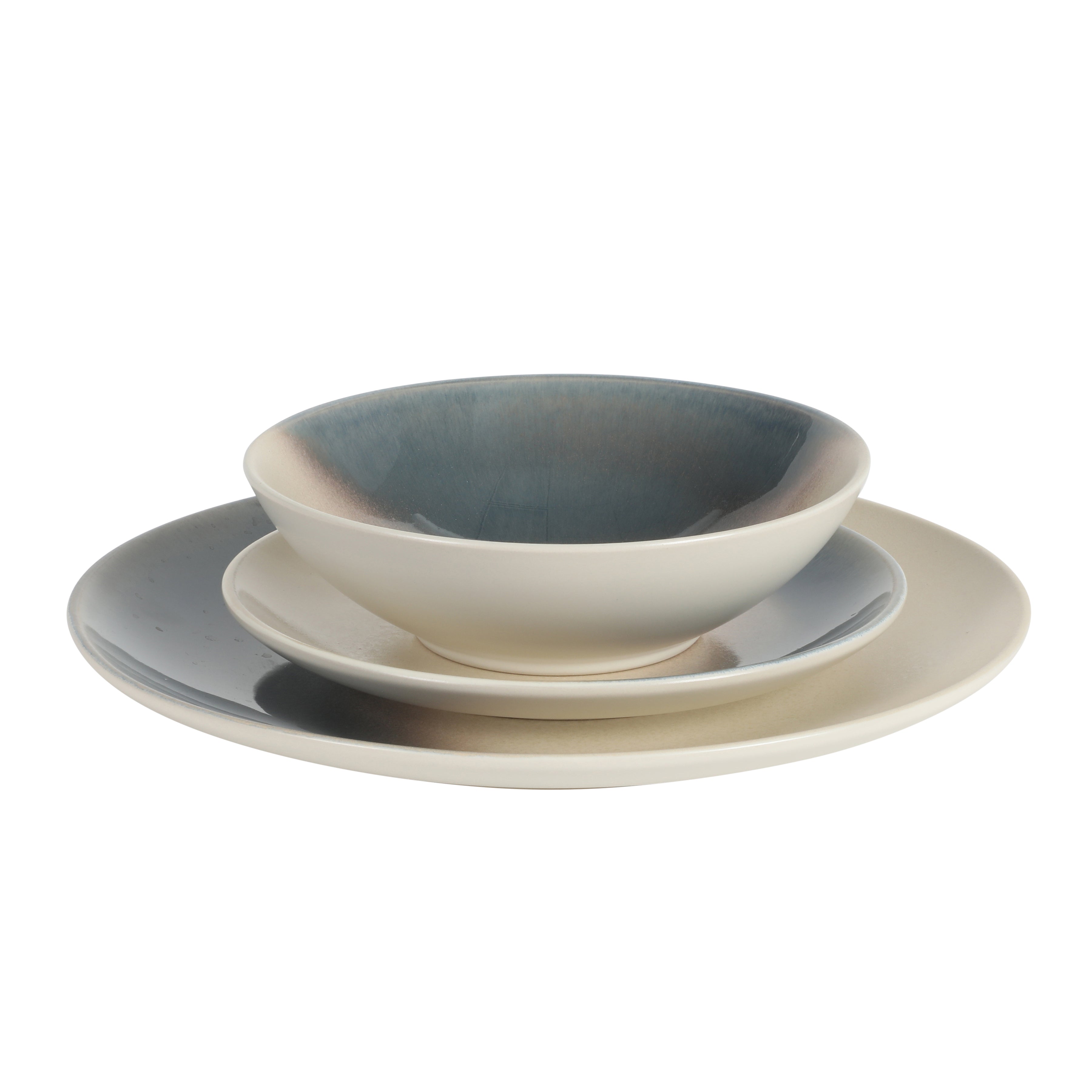 Gibson Elite Crescenton Plates and Bowls Sets, 12-Piece Stoneware Dinnerware Sets, Round Reactive Glaze Dish Set, Service for 4