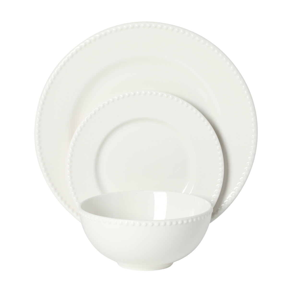 Gibson Home Caviara Plates and Bowls Set, 12-Piece Dinnerware Set, White Round Beaded Rim Porcelain Dish Set, Dinner Plates, Salad Plates & Cereal Bowls