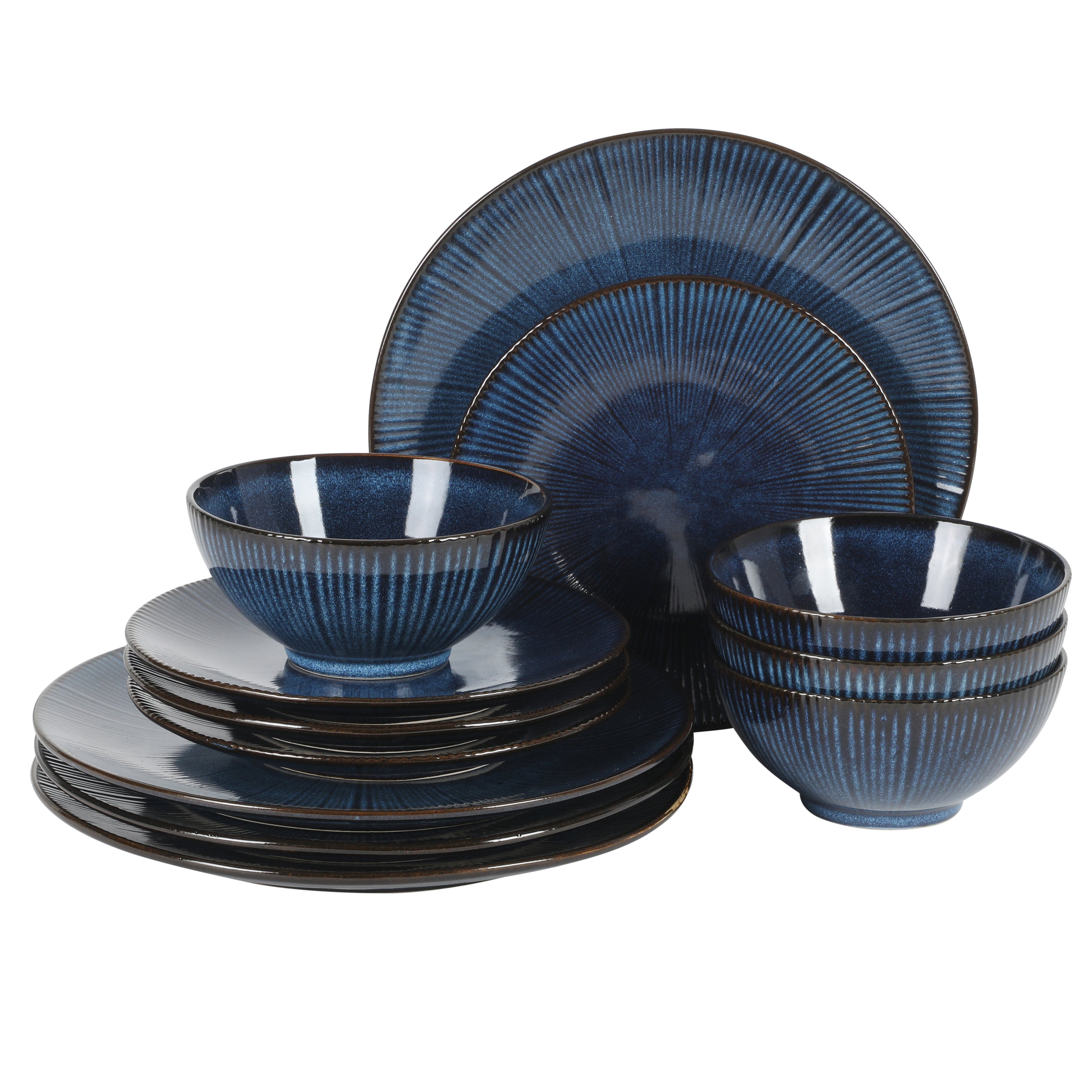 Gibson Elite Midnight Luna Plates and Bowls Sets, 12-Piece Stoneware D