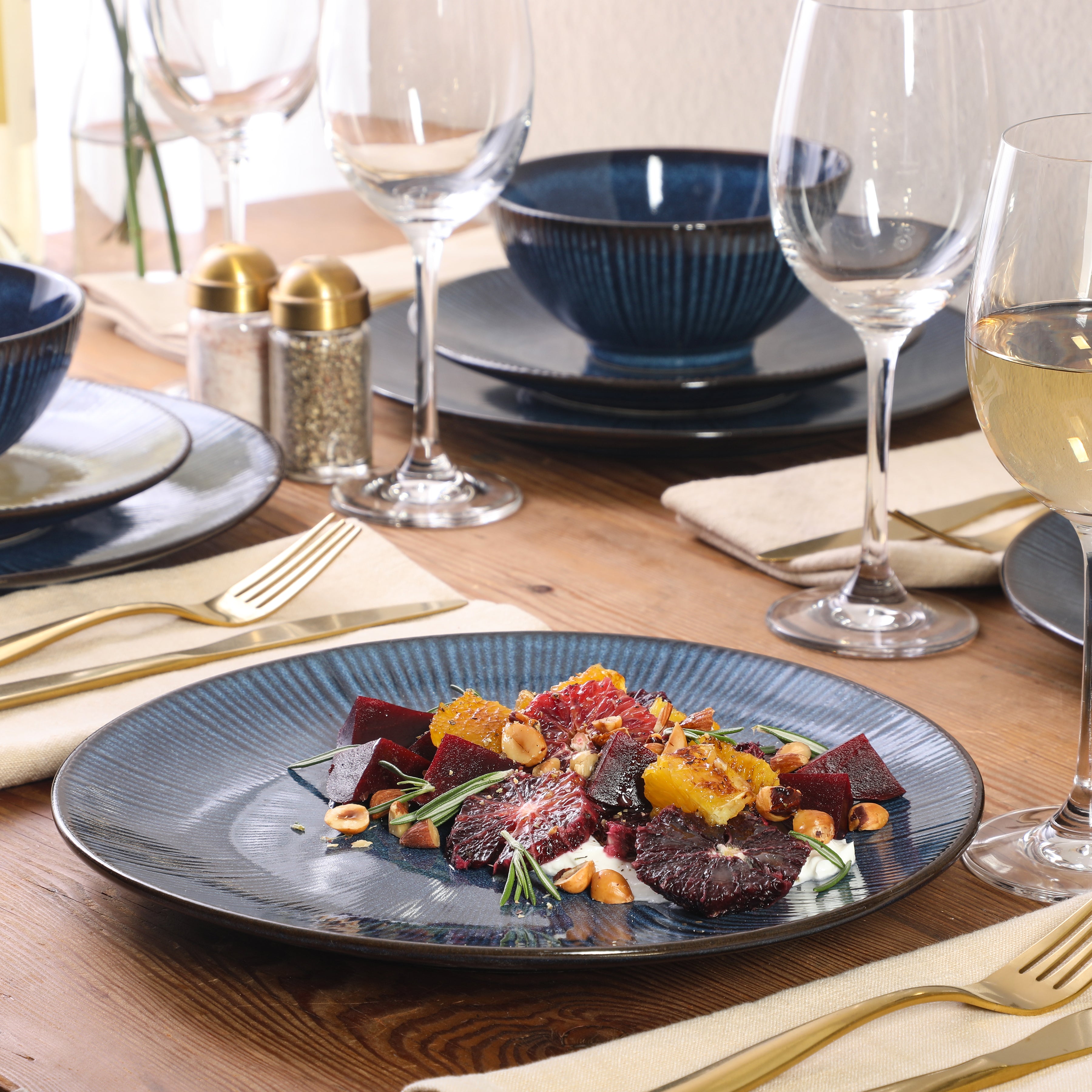 Gibson Elite Midnight Luna Plates and Bowls Sets, 12-Piece Stoneware D