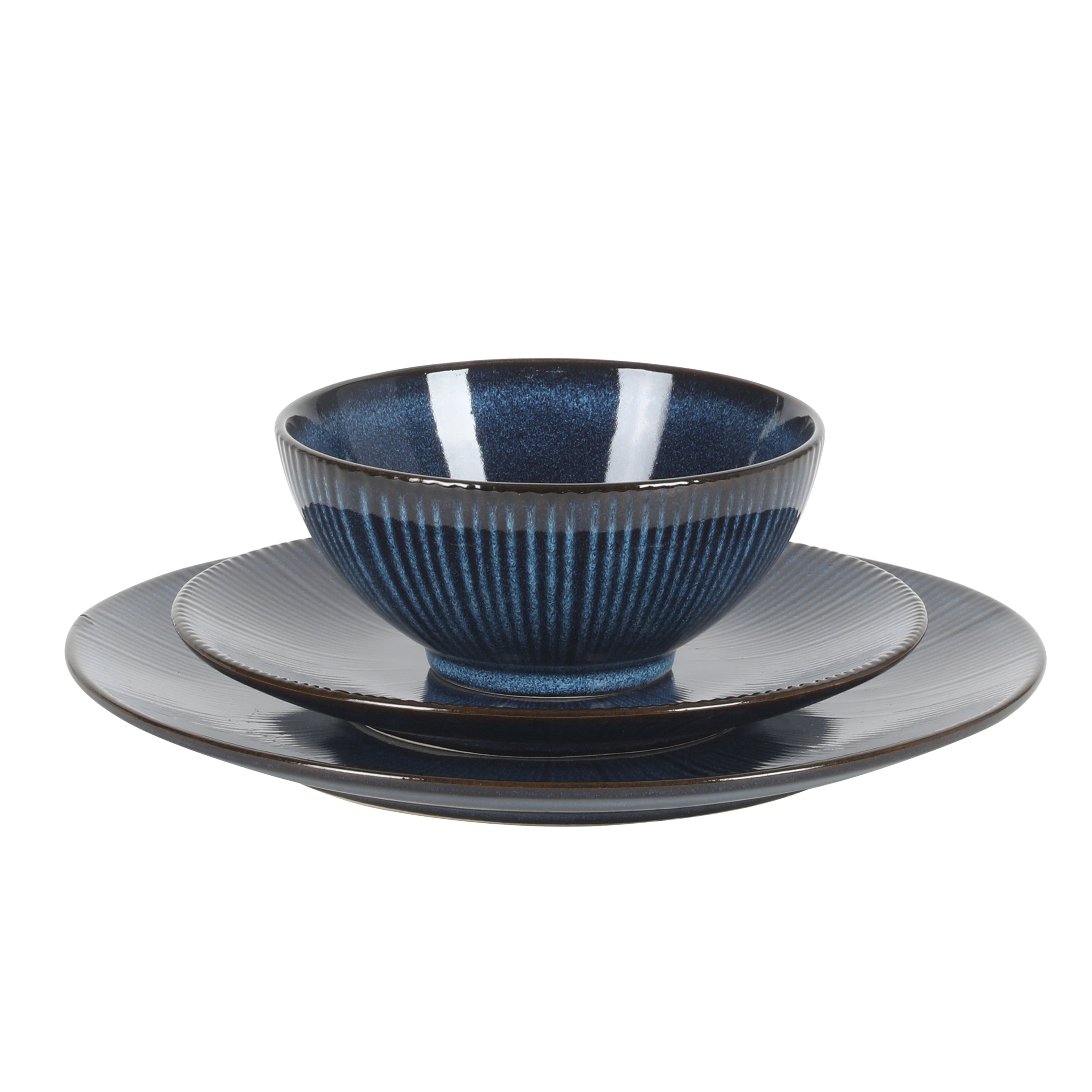 Gibson Elite Midnight Luna Plates and Bowls Sets, 12-Piece Stoneware D