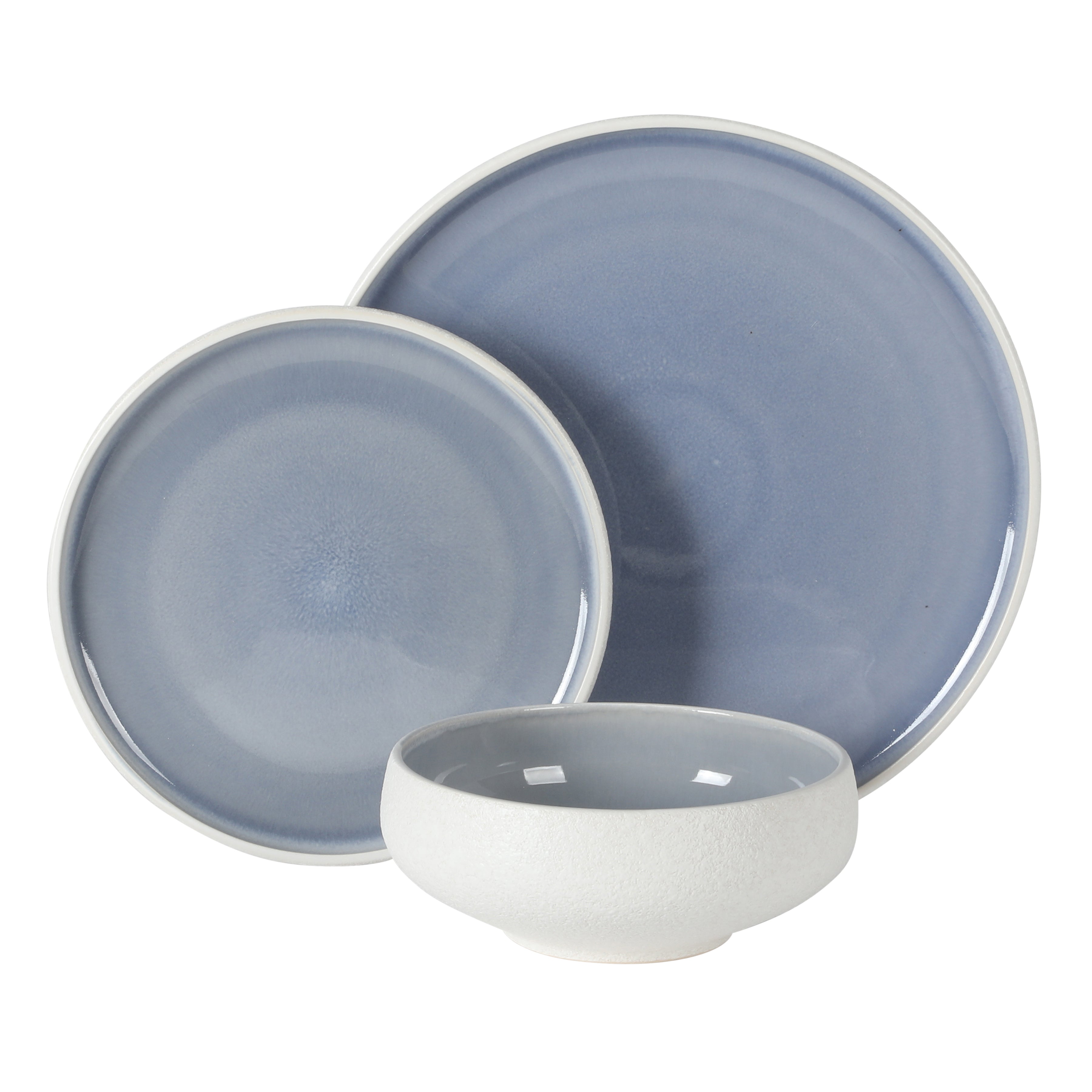Gibson Elite Pacifco Beach Plates and Bowls Sets, 12-Piece Stoneware Dinnerware Sets, Reactive Glaze Dish Set