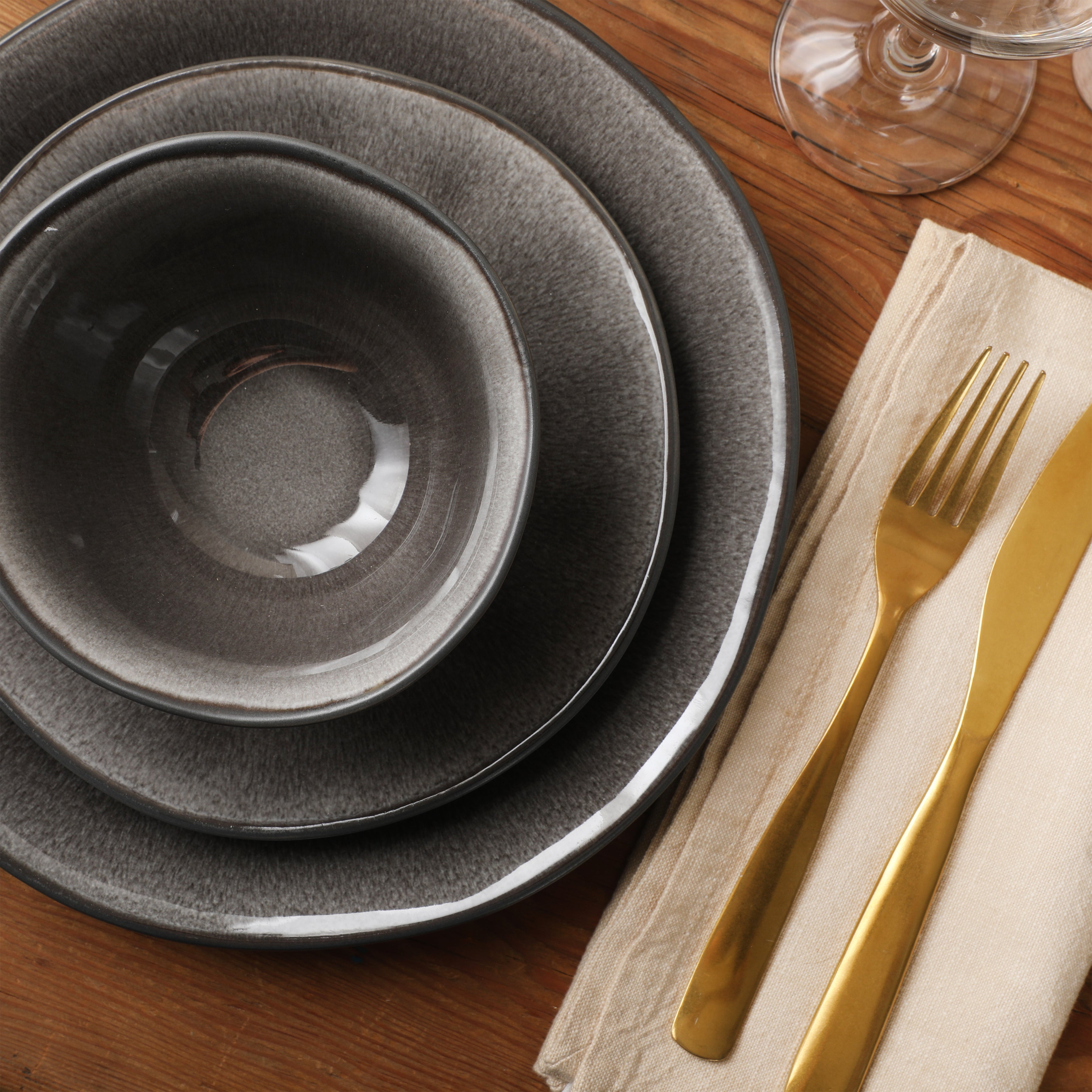 Gibson Elite Port Barton Plates and Bowls Sets, 12-Piece Stoneware Dinnerware Sets, Reactive Glaze Dish Set, Service for 4