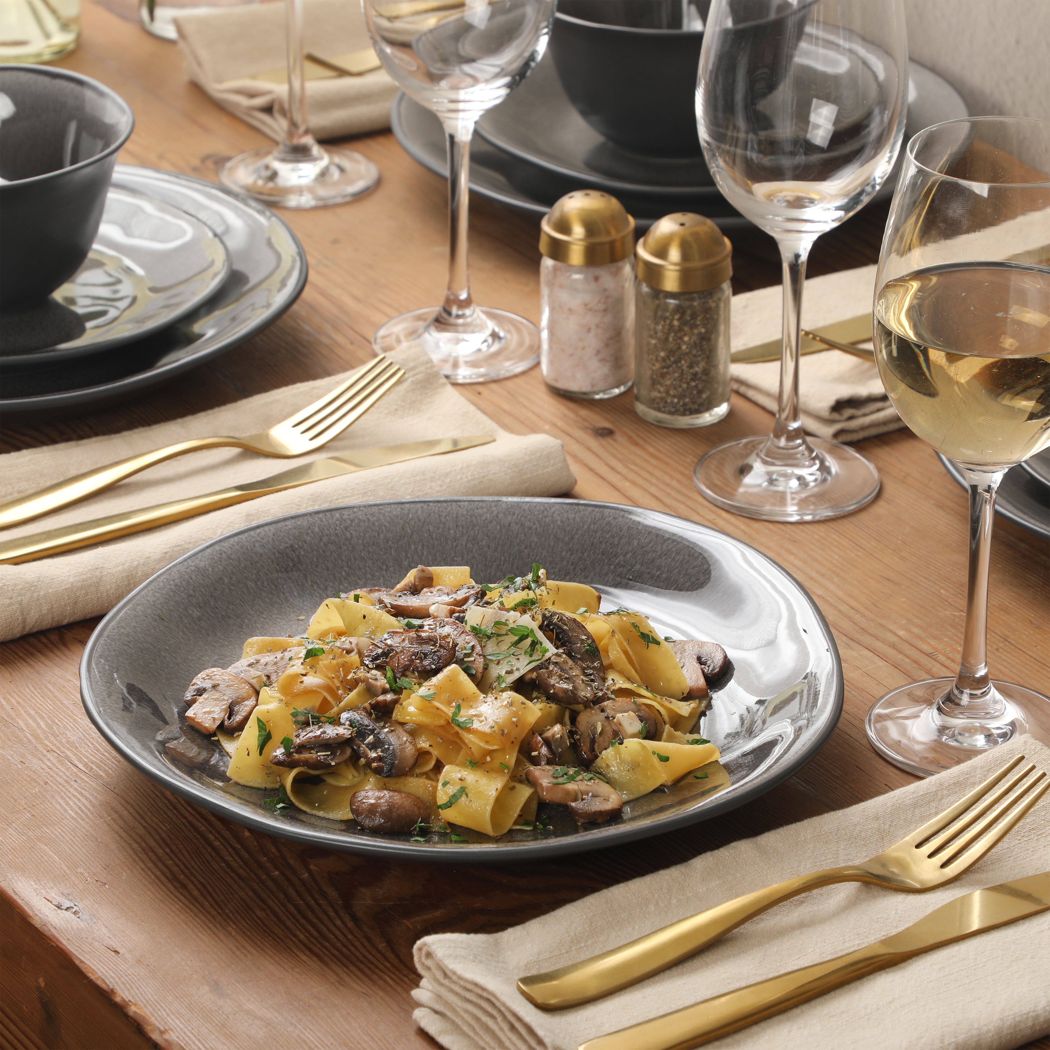 Gibson Elite Port Barton Plates and Bowls Sets, 12-Piece Stoneware Dinnerware Sets, Reactive Glaze Dish Set, Service for 4