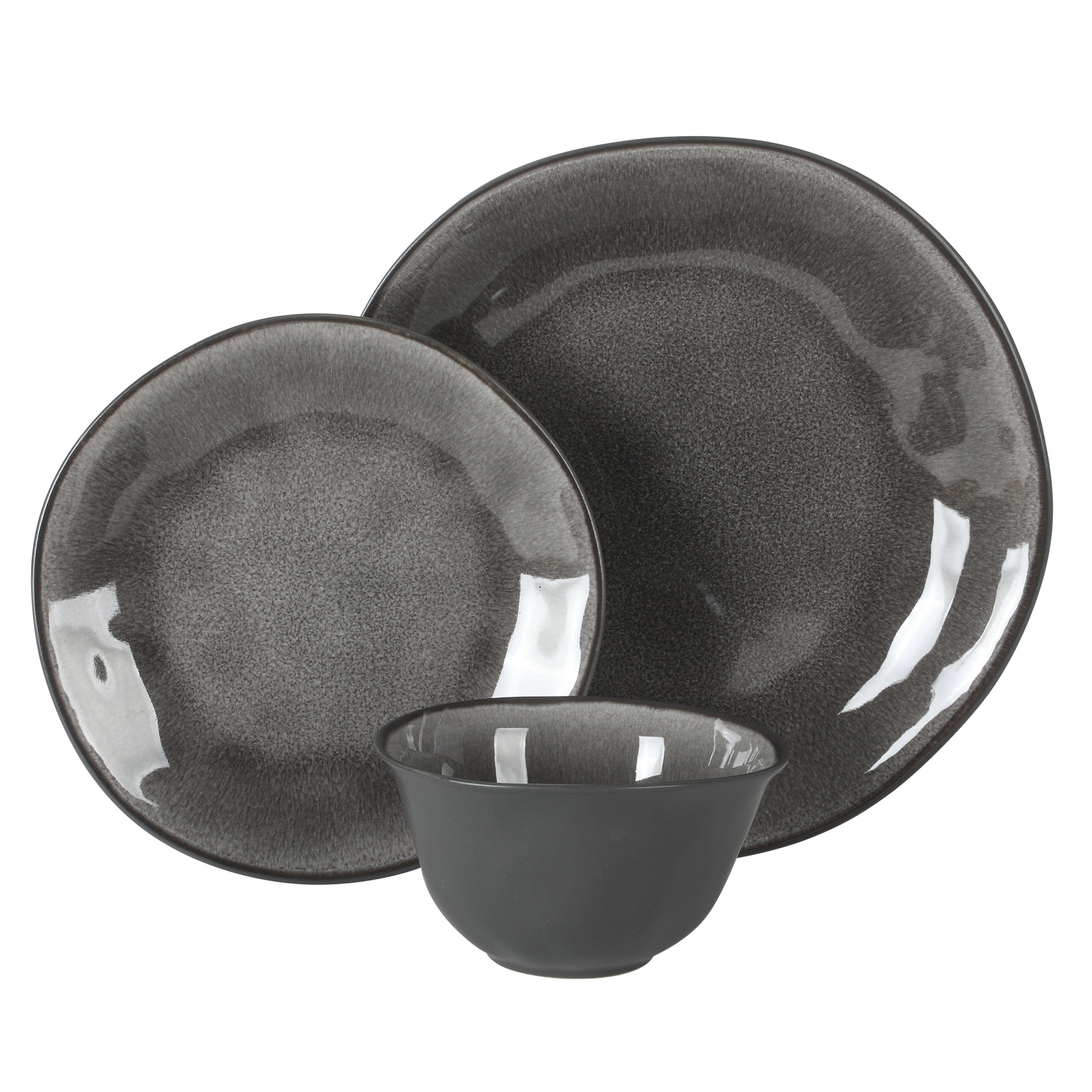 Gibson Elite Port Barton Plates and Bowls Sets, 12-Piece Stoneware Dinnerware Sets, Reactive Glaze Dish Set, Service for 4