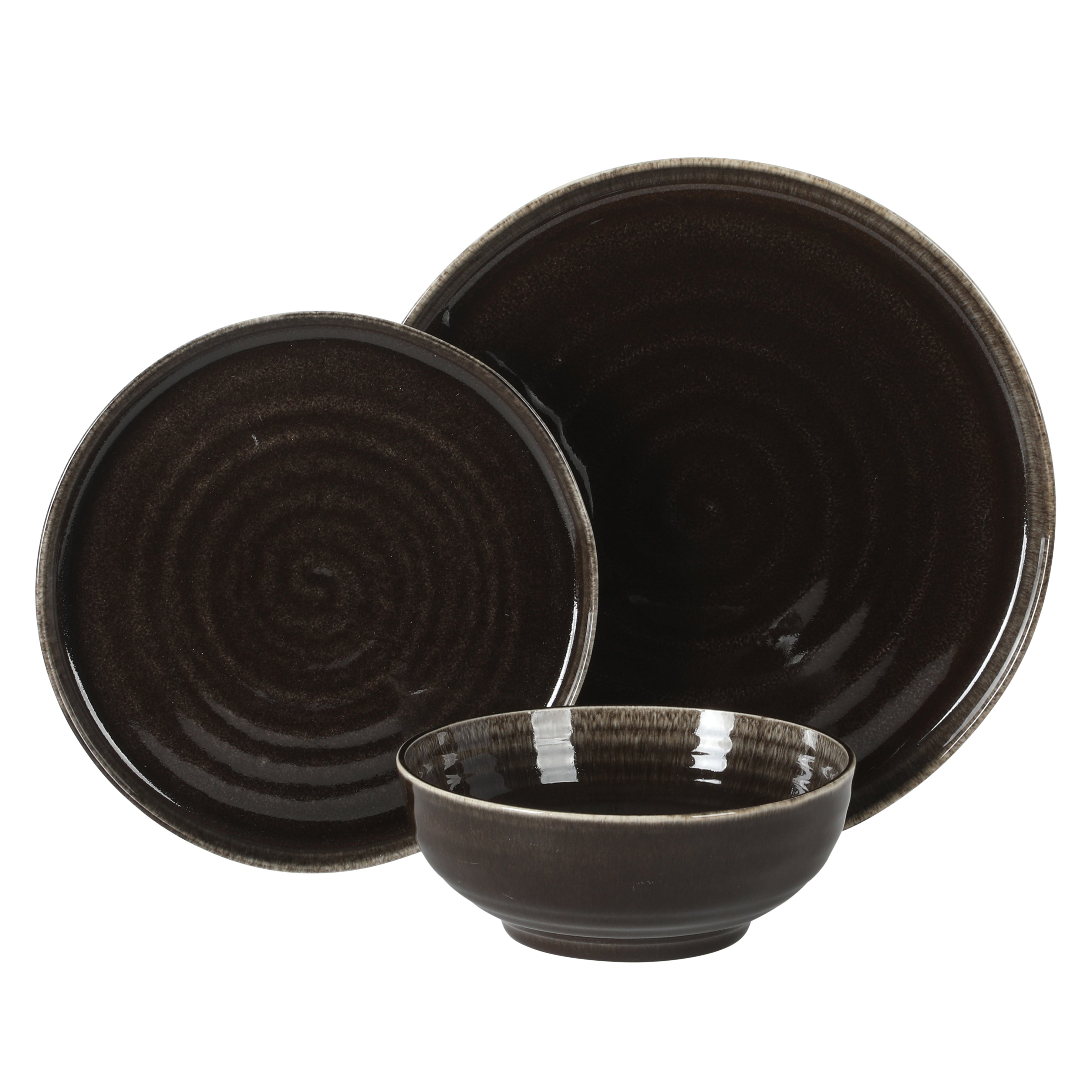 Gibson Elite Eclipse Swirls Plates and Bowls Sets, 12-Piece Stoneware Dinnerware Sets, Reactive Glaze Dish Set