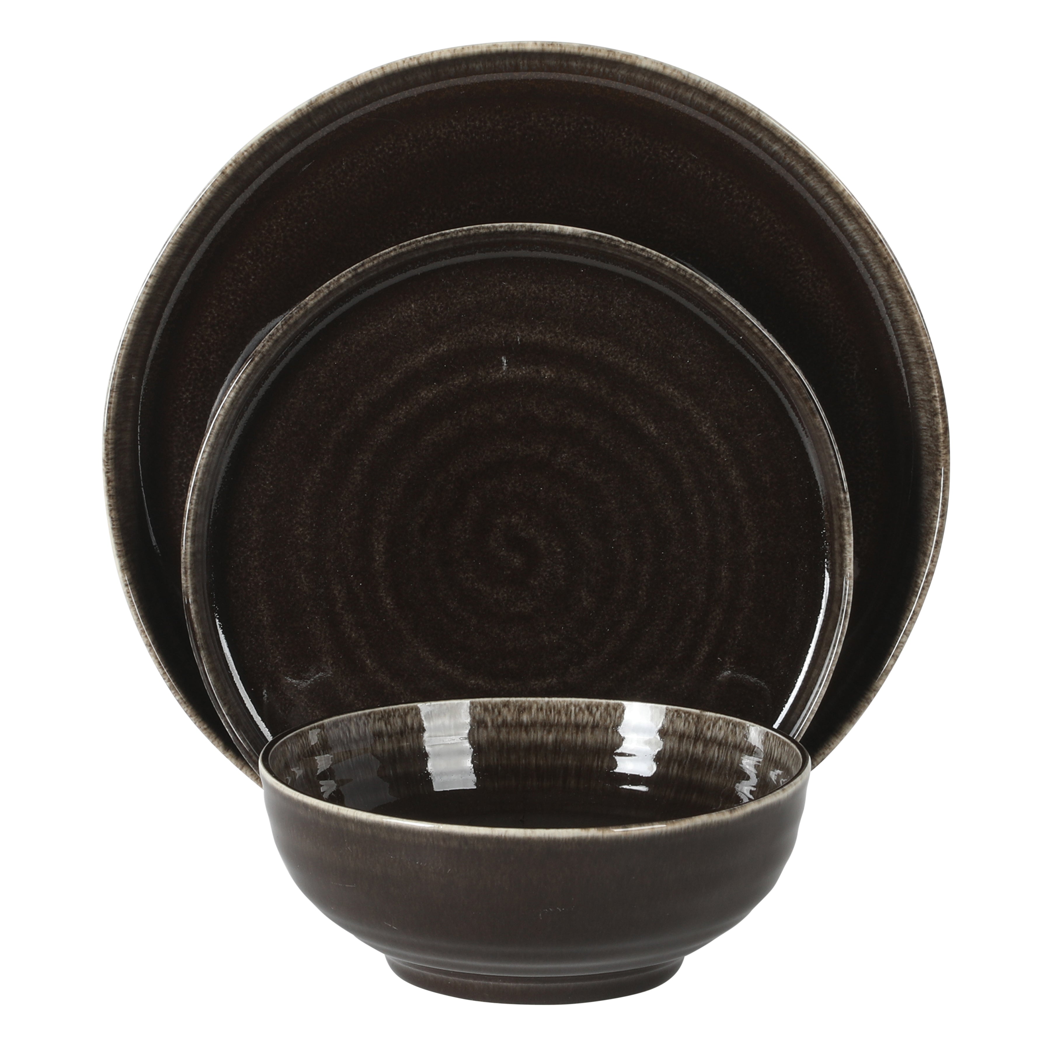 Gibson Elite Eclipse Swirls Plates and Bowls Sets, 12-Piece Stoneware Dinnerware Sets, Reactive Glaze Dish Set