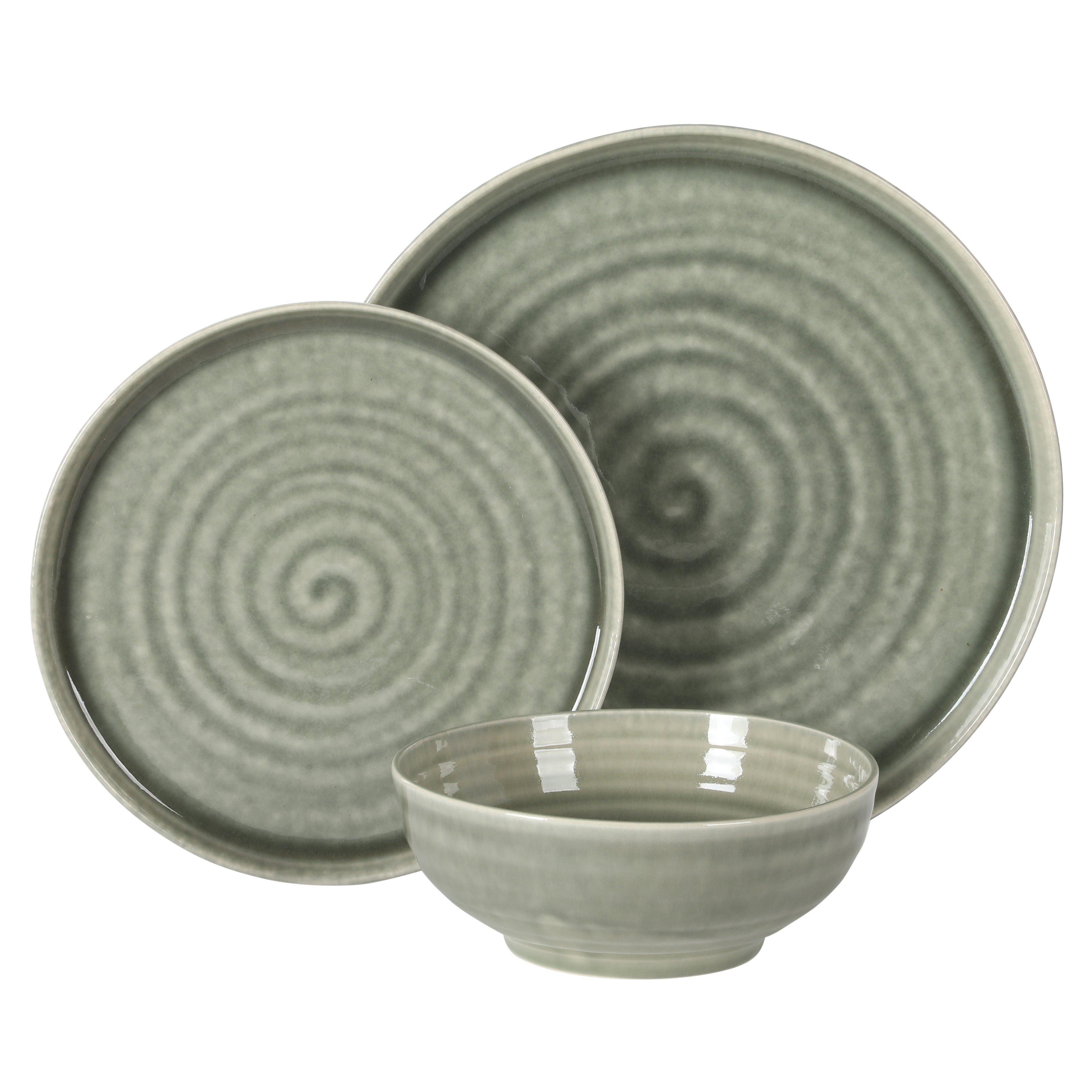 Gibson Elite Eclipse Swirls Plates and Bowls Sets, 12-Piece Stoneware Dinnerware Sets, Reactive Glaze Dish Set