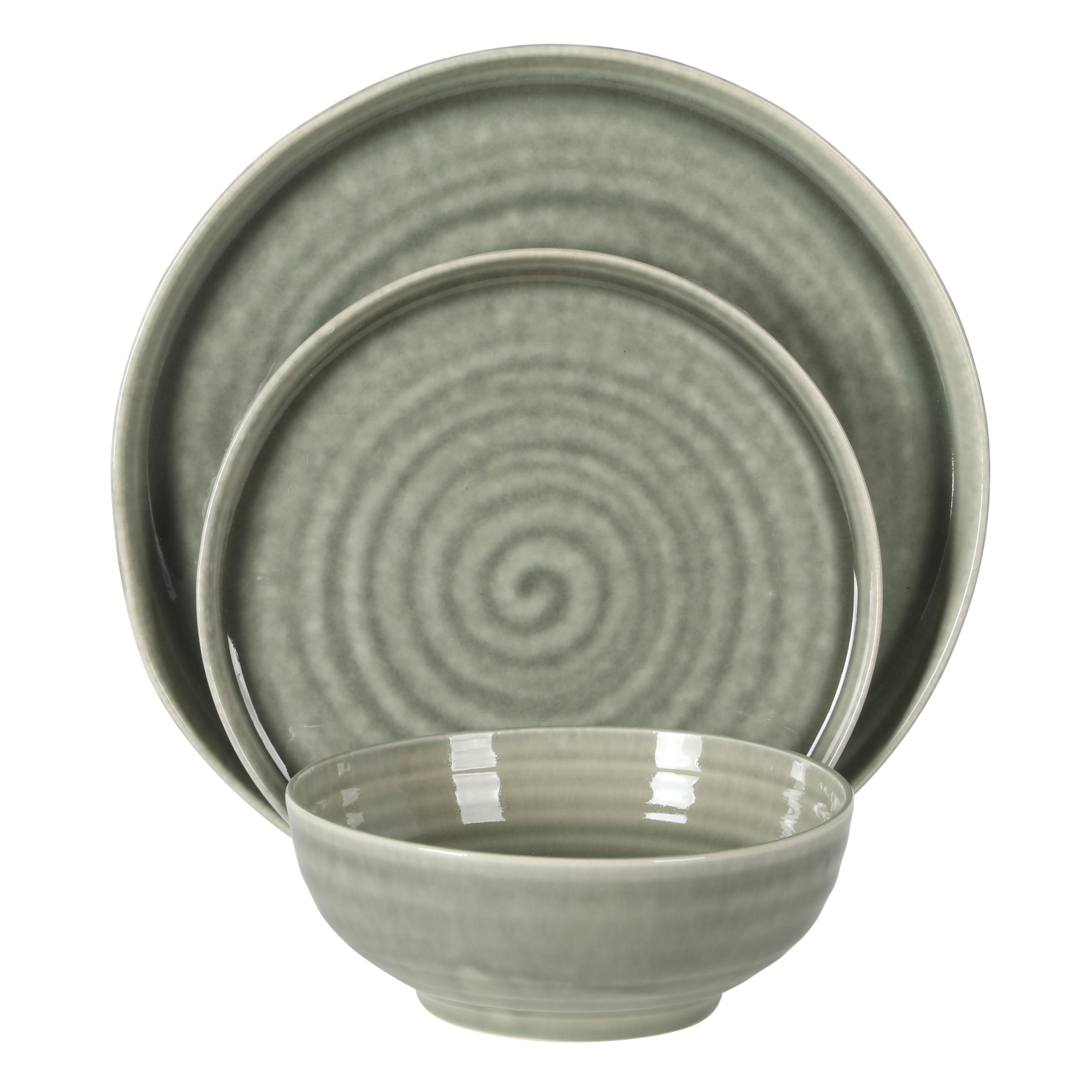 Gibson Elite Eclipse Swirls Plates and Bowls Sets, 12-Piece Stoneware Dinnerware Sets, Reactive Glaze Dish Set
