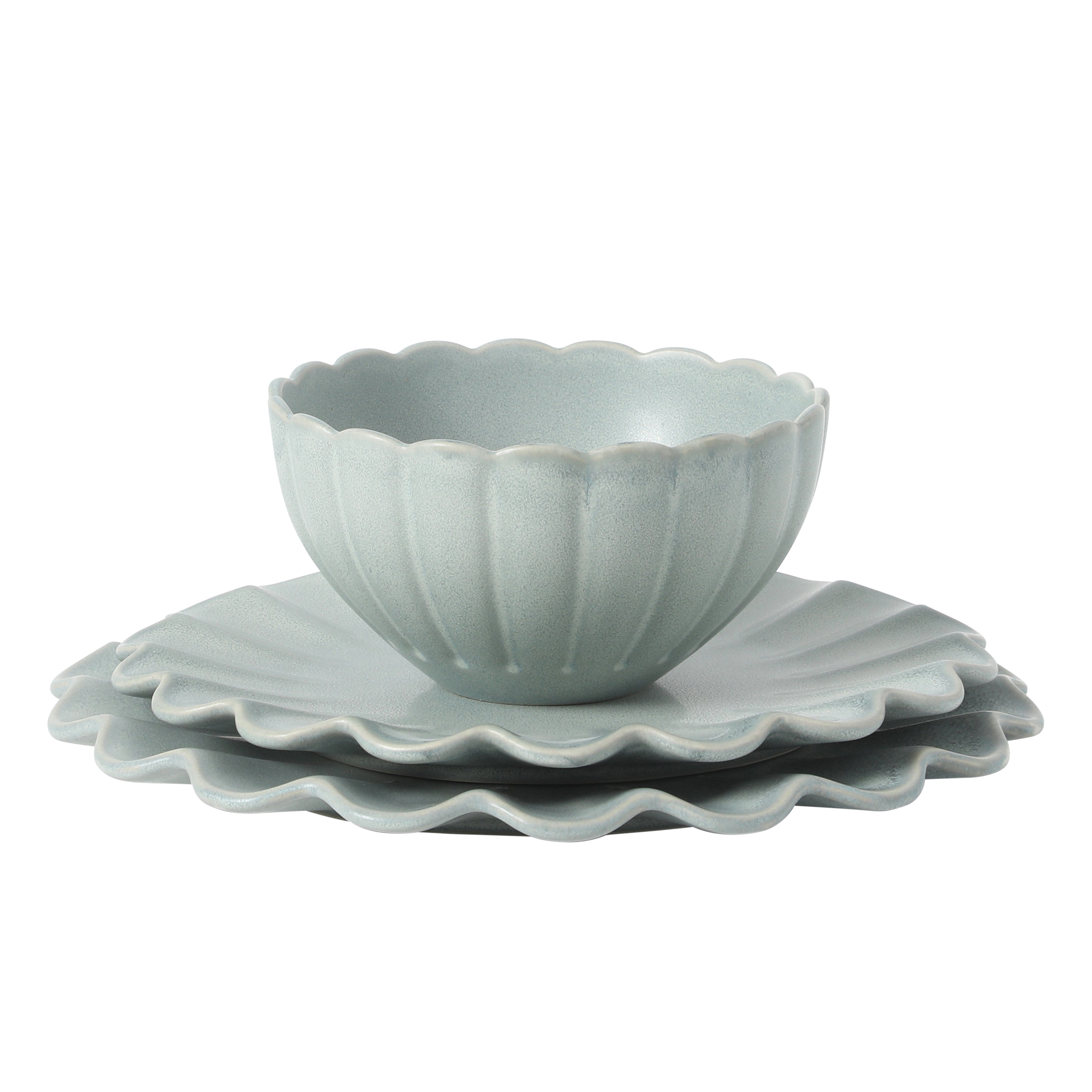 Gibson Elite Plates and Bowls Sets, 12-Piece Stoneware Dinnerware Set for 4, Scalloped Dish Set with Dinner Plates, Salad Plates & Bowls