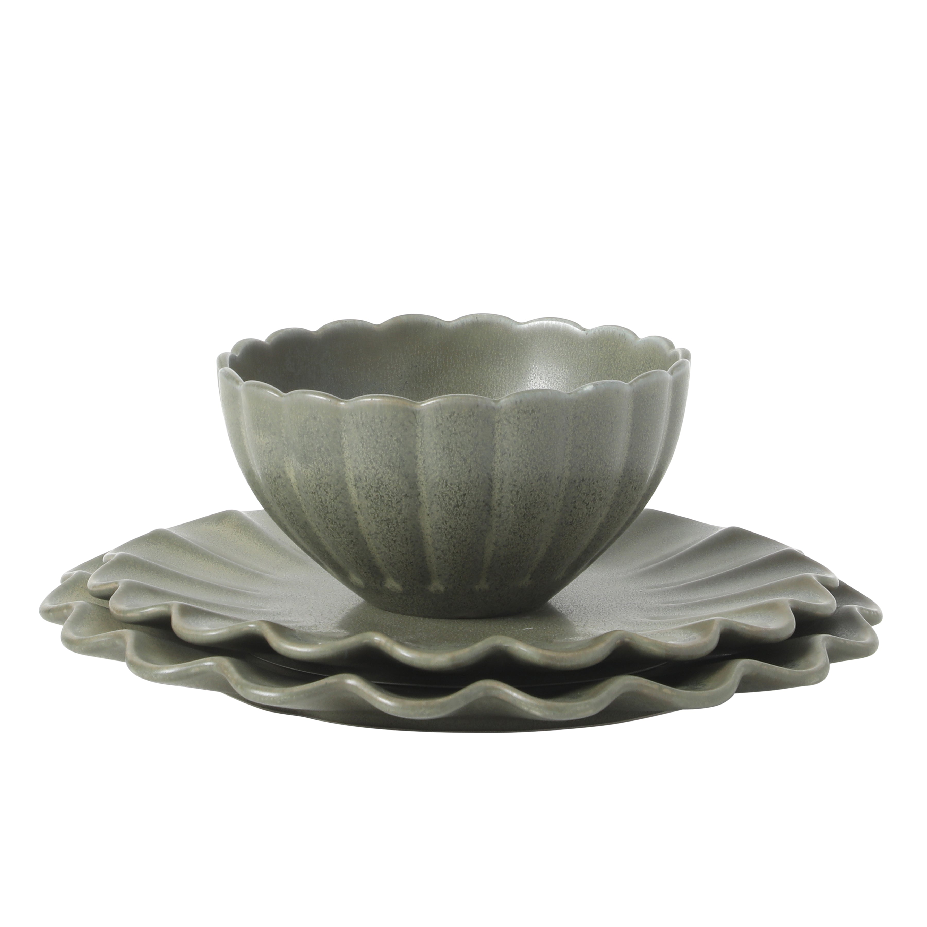 Gibson Elite Plates and Bowls Sets, 12-Piece Stoneware Dinnerware Set for 4, Scalloped Dish Set with Dinner Plates, Salad Plates & Bowls