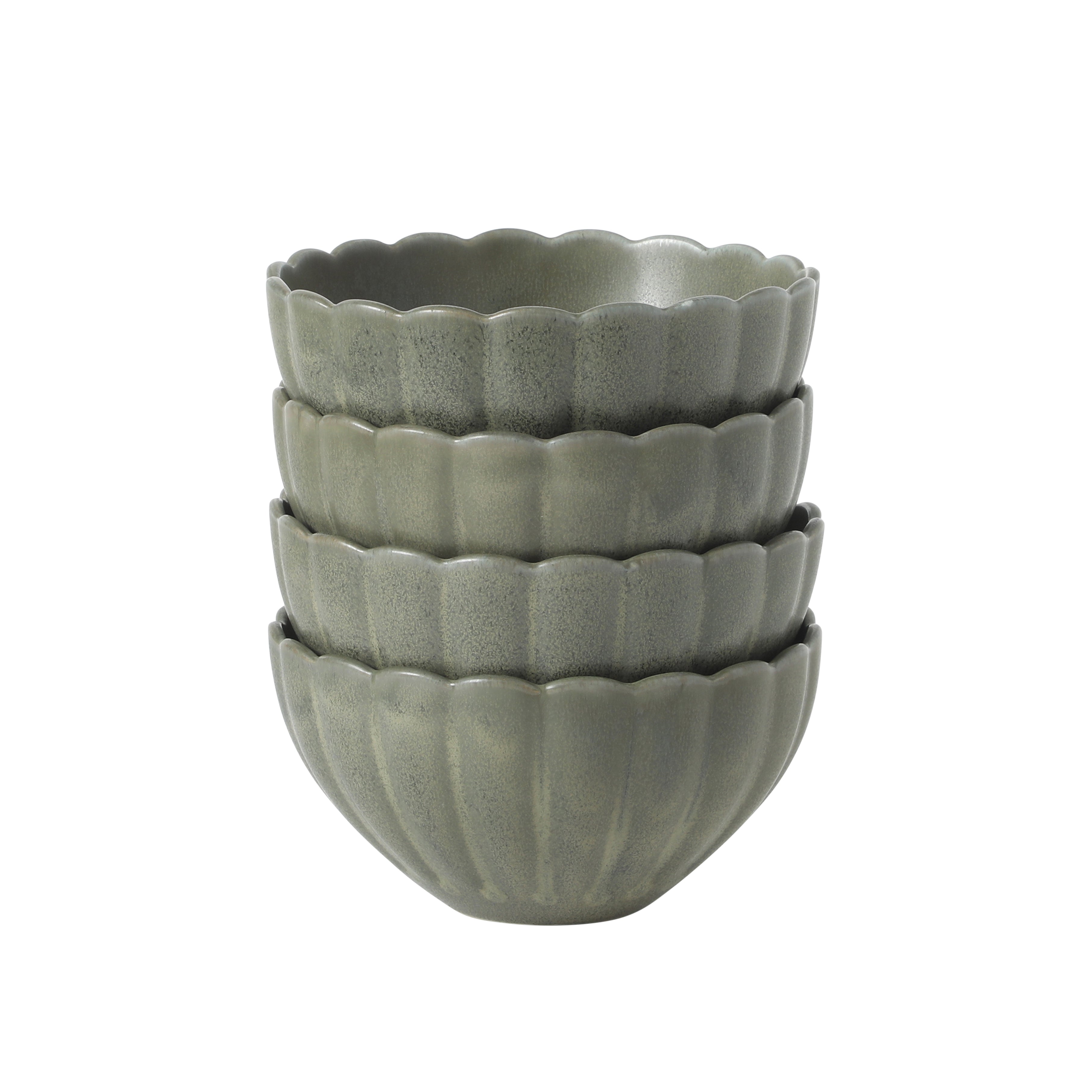 Gibson Elite Bistro Fleur Stoneware Cereal Bowls Set of 4, 5.5-Inch Scalloped Bowls, Fluted Kitchen Bowls for Cereal, Soup, Salad