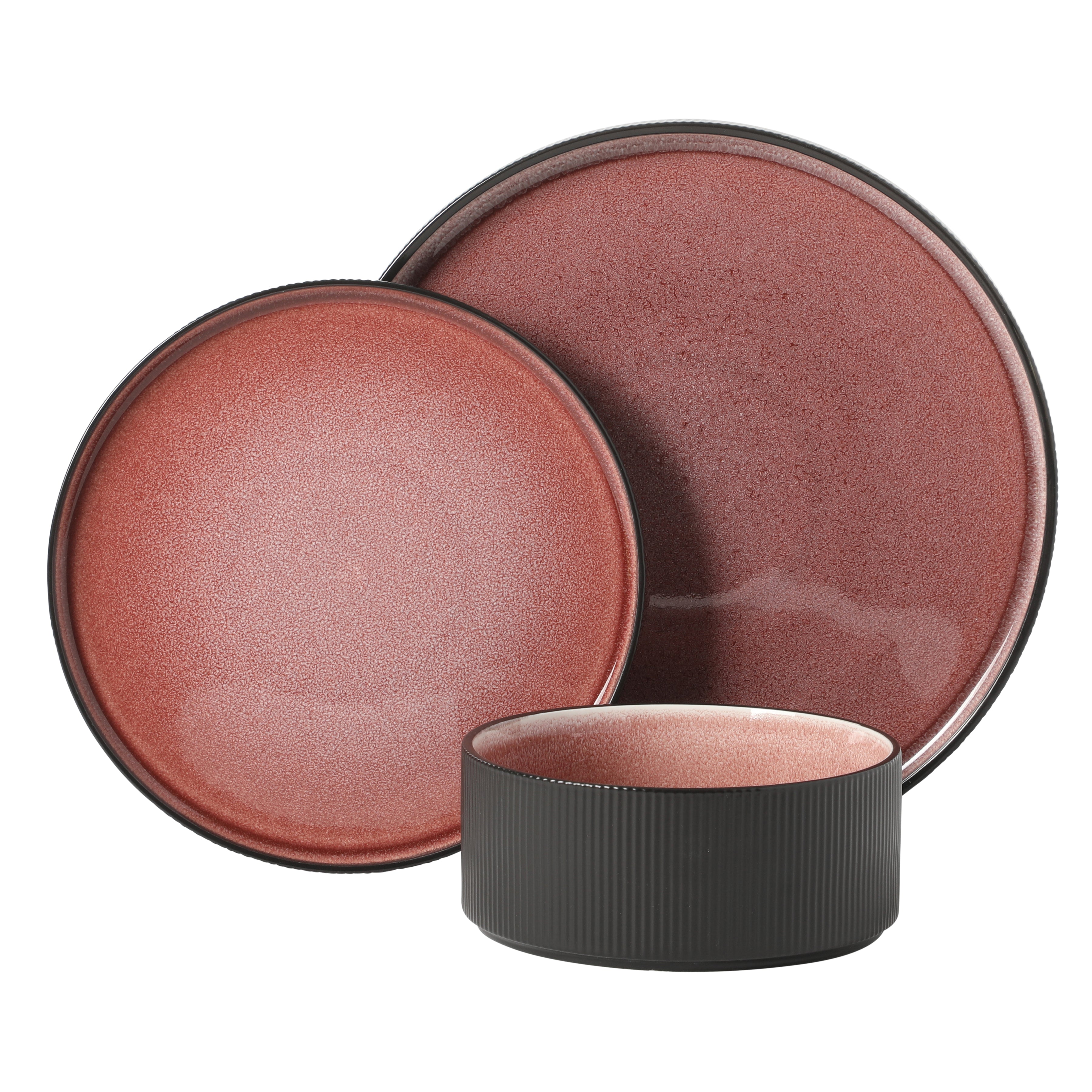 Gibson Elite Redrock Canyon 12-Piece New Bone China Dinnerware Set Service for 4, Reactive Glaze Plates and Bowls, Dishwasher Safe