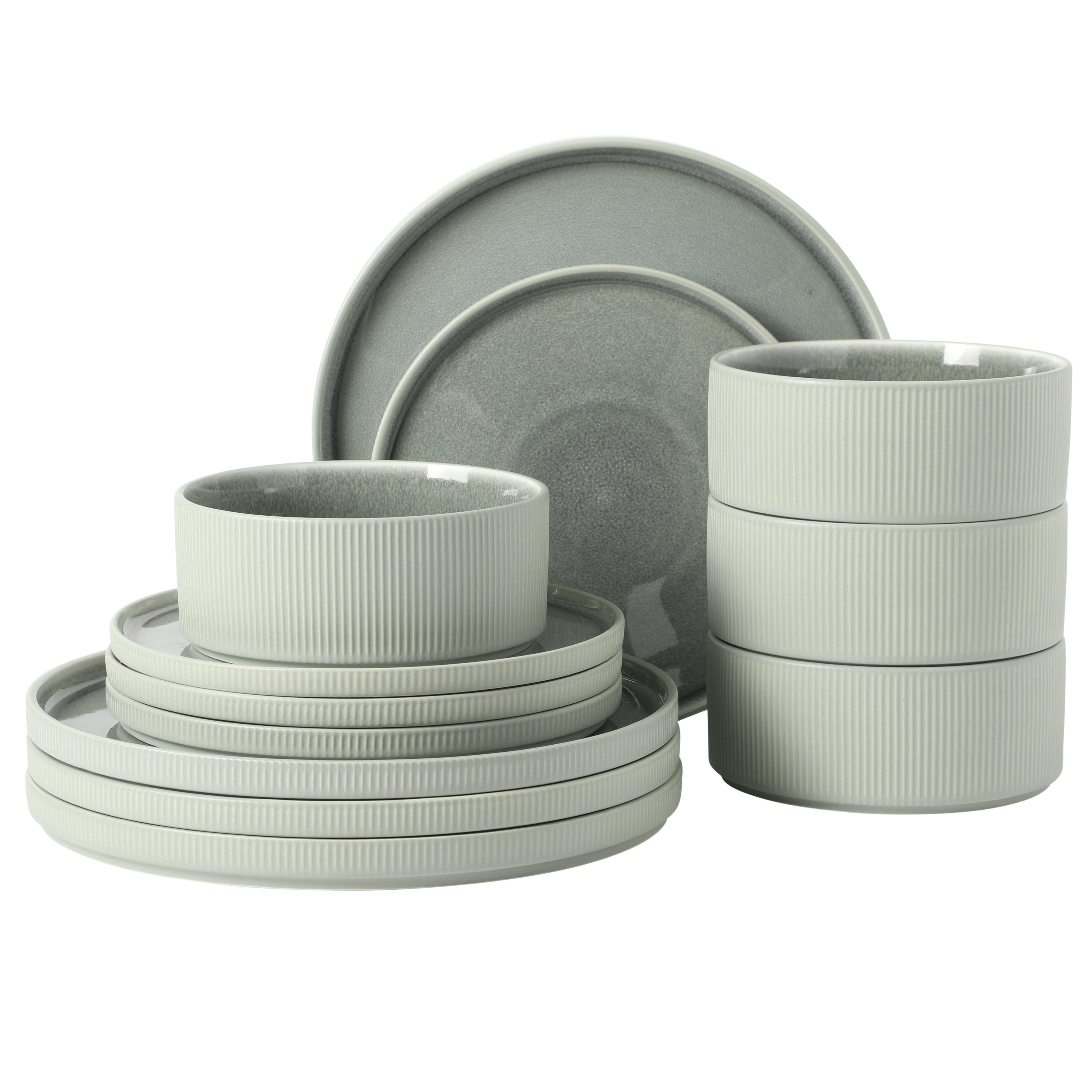 Gibson Elite Redrock Canyon 12-Piece New Bone China Dinnerware Set Service for 4, Reactive Glaze Plates and Bowls, Dishwasher Safe