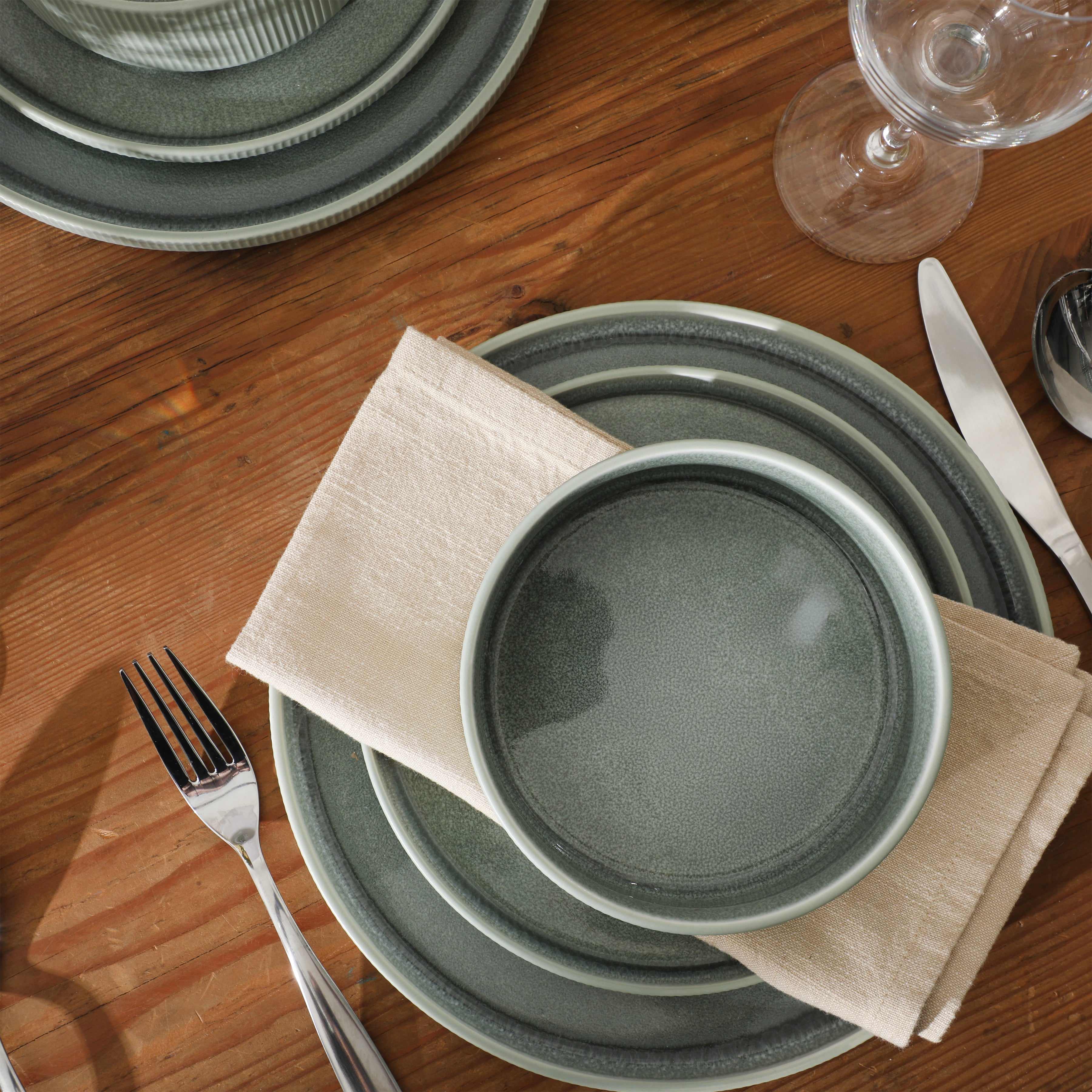 Gibson Elite Redrock Canyon 12-Piece New Bone China Dinnerware Set Service for 4, Reactive Glaze Plates and Bowls, Dishwasher Safe