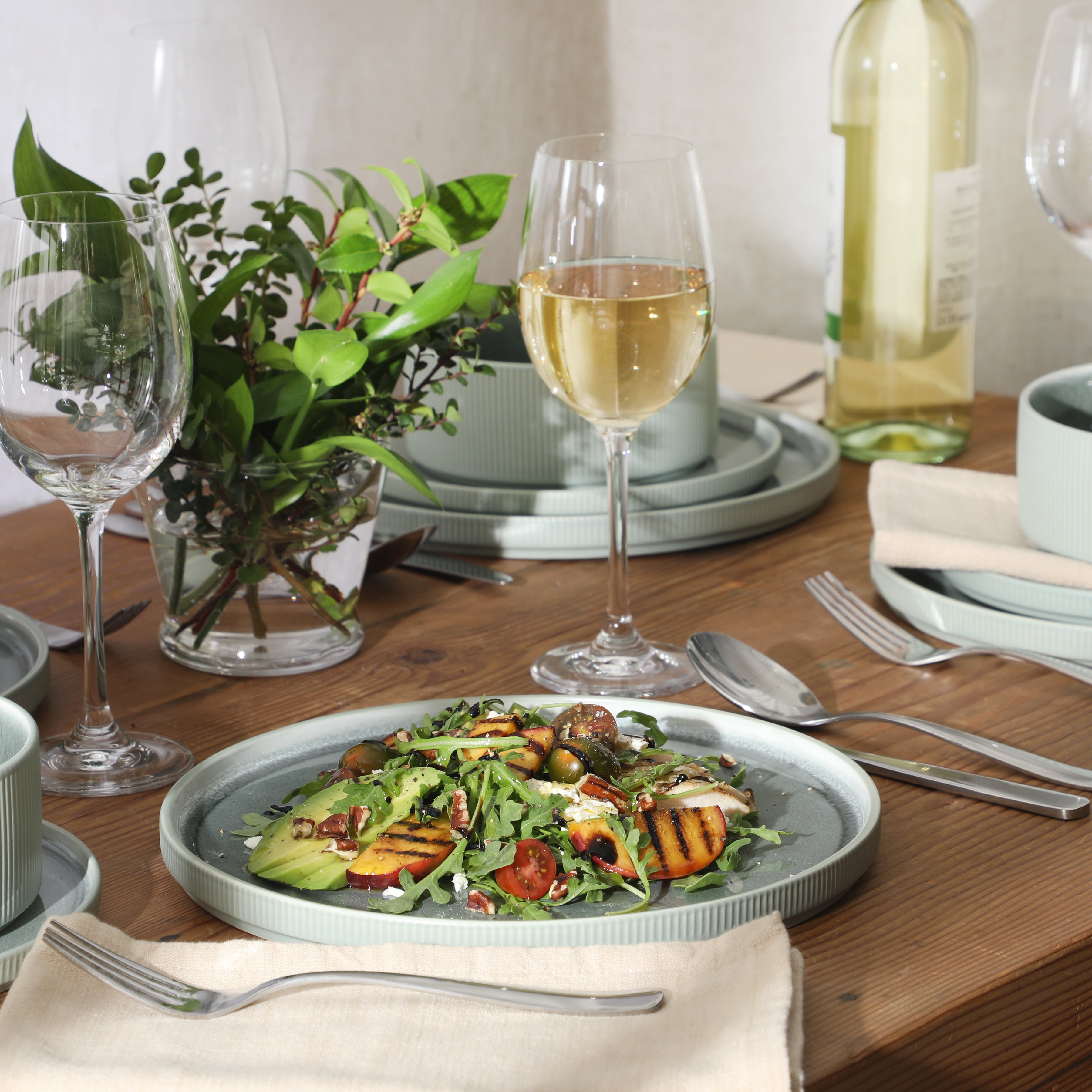 Gibson Elite Redrock Canyon 12-Piece New Bone China Dinnerware Set Service for 4, Reactive Glaze Plates and Bowls, Dishwasher Safe