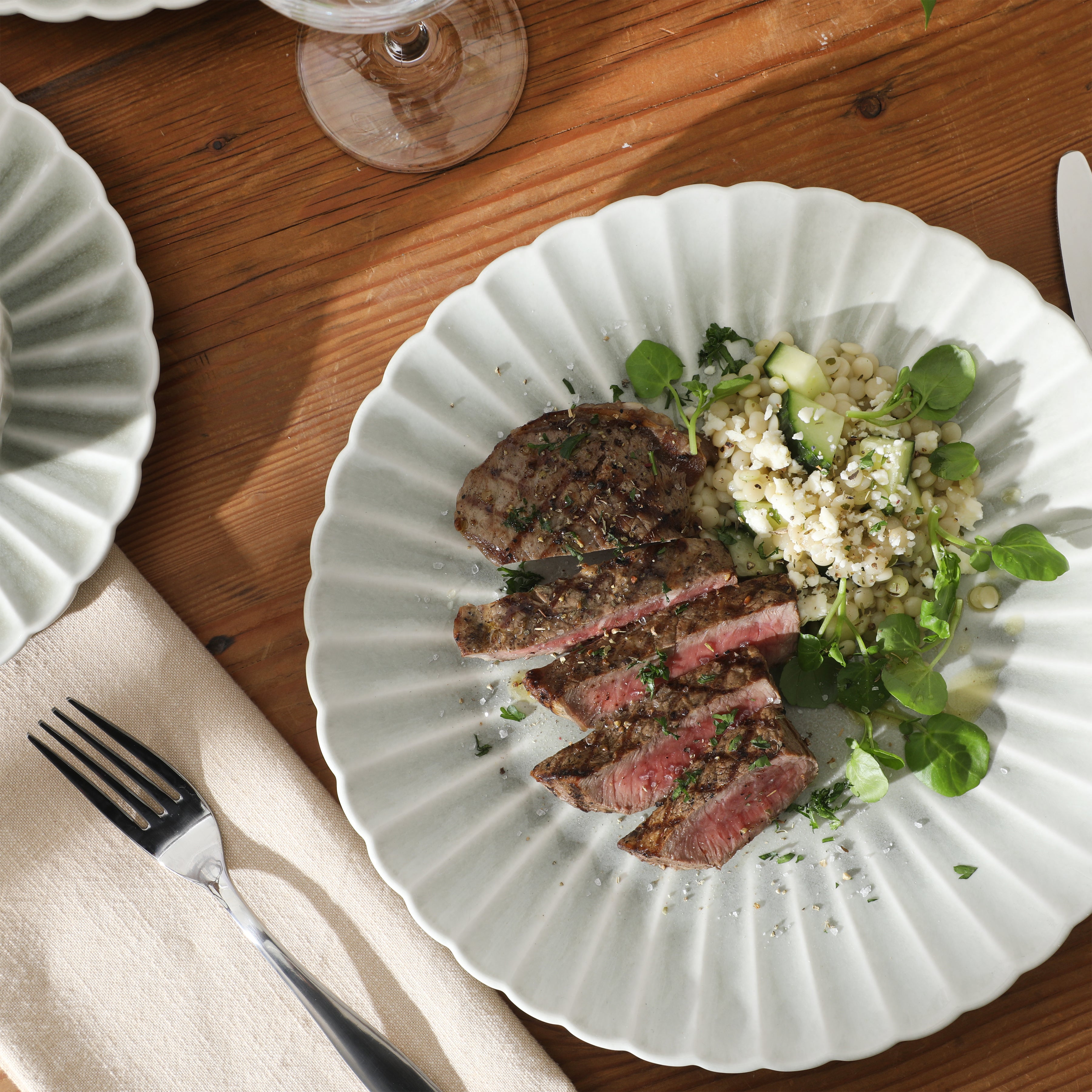 Gibson Elite Peach Orchard 12-Piece New Bone China Dinnerware Set Service for 4, Embossed Fluted Plates and Bowls, Dishwasher Safe