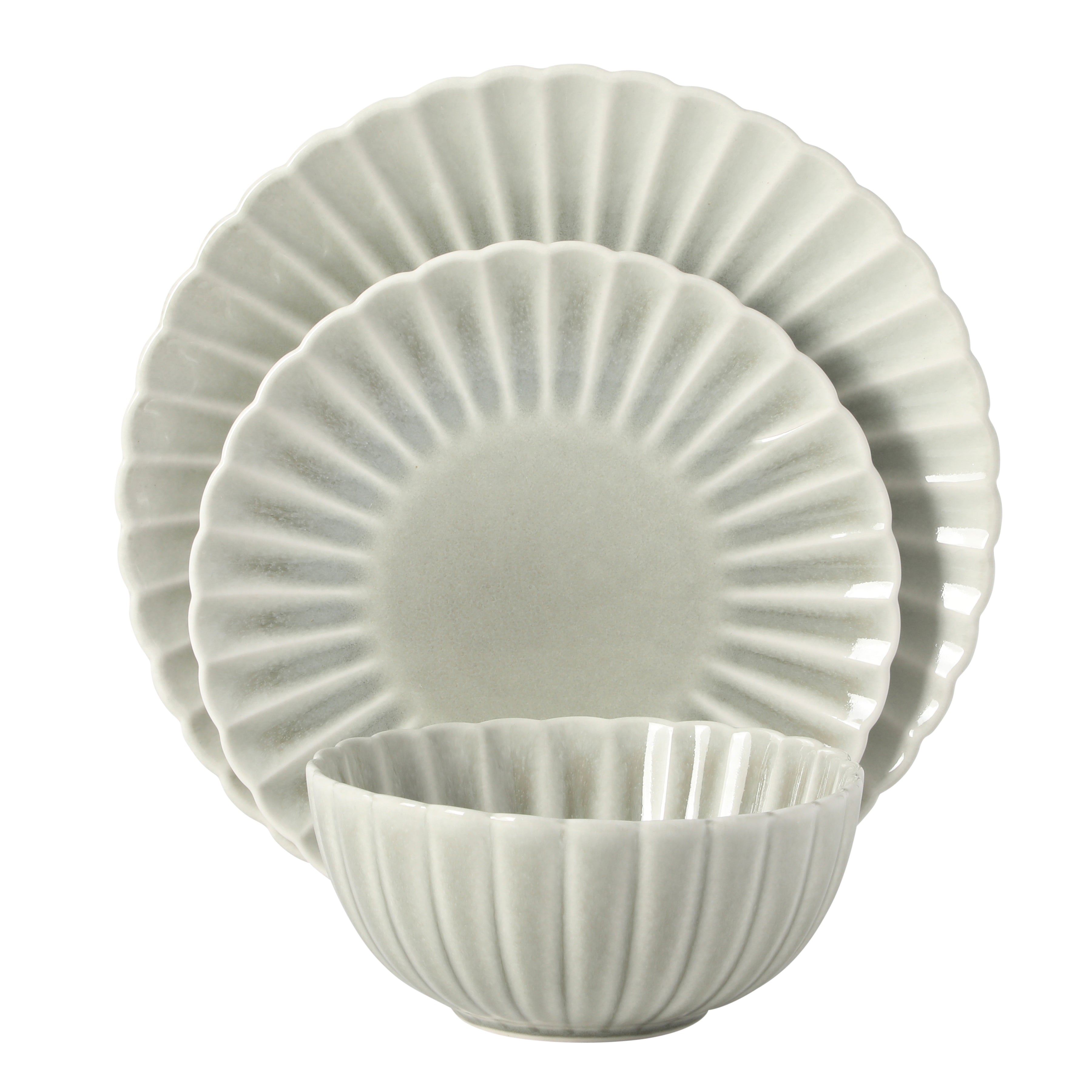 Gibson Elite Peach Orchard 12-Piece New Bone China Dinnerware Set Service for 4, Embossed Fluted Plates and Bowls, Dishwasher Safe