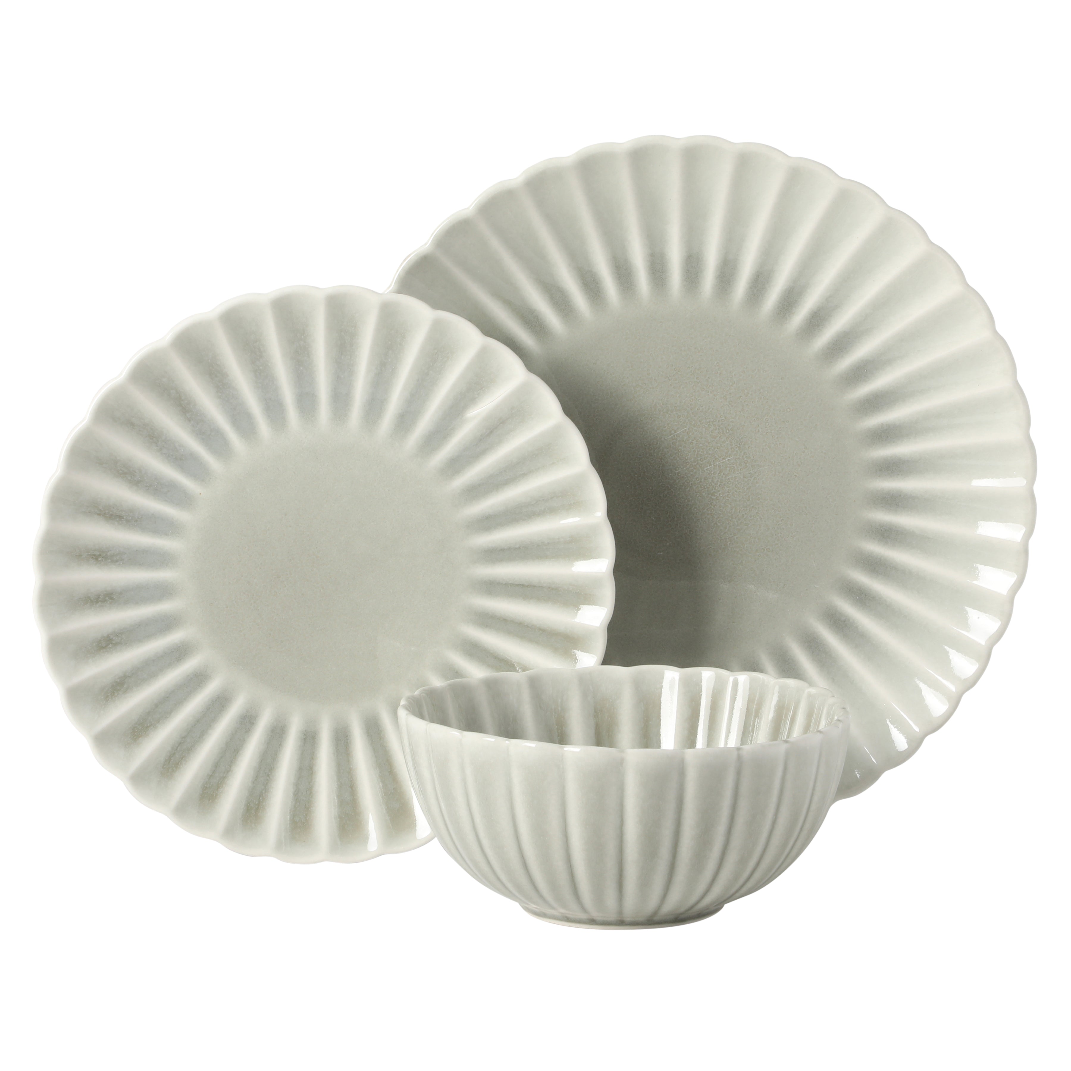 Gibson Elite Peach Orchard 12-Piece New Bone China Dinnerware Set Service for 4, Embossed Fluted Plates and Bowls, Dishwasher Safe