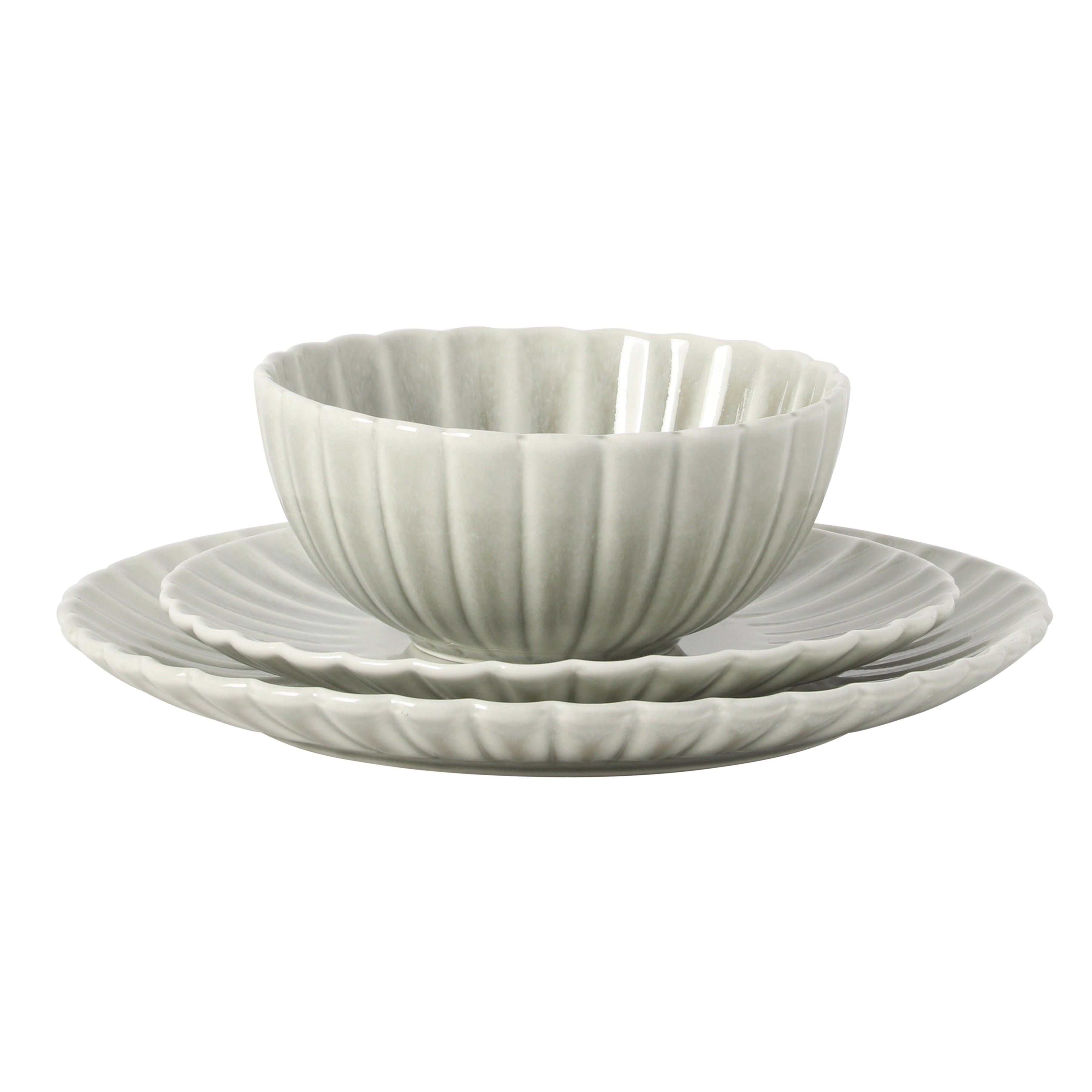 Gibson Elite Peach Orchard 12-Piece New Bone China Dinnerware Set Service for 4, Embossed Fluted Plates and Bowls, Dishwasher Safe