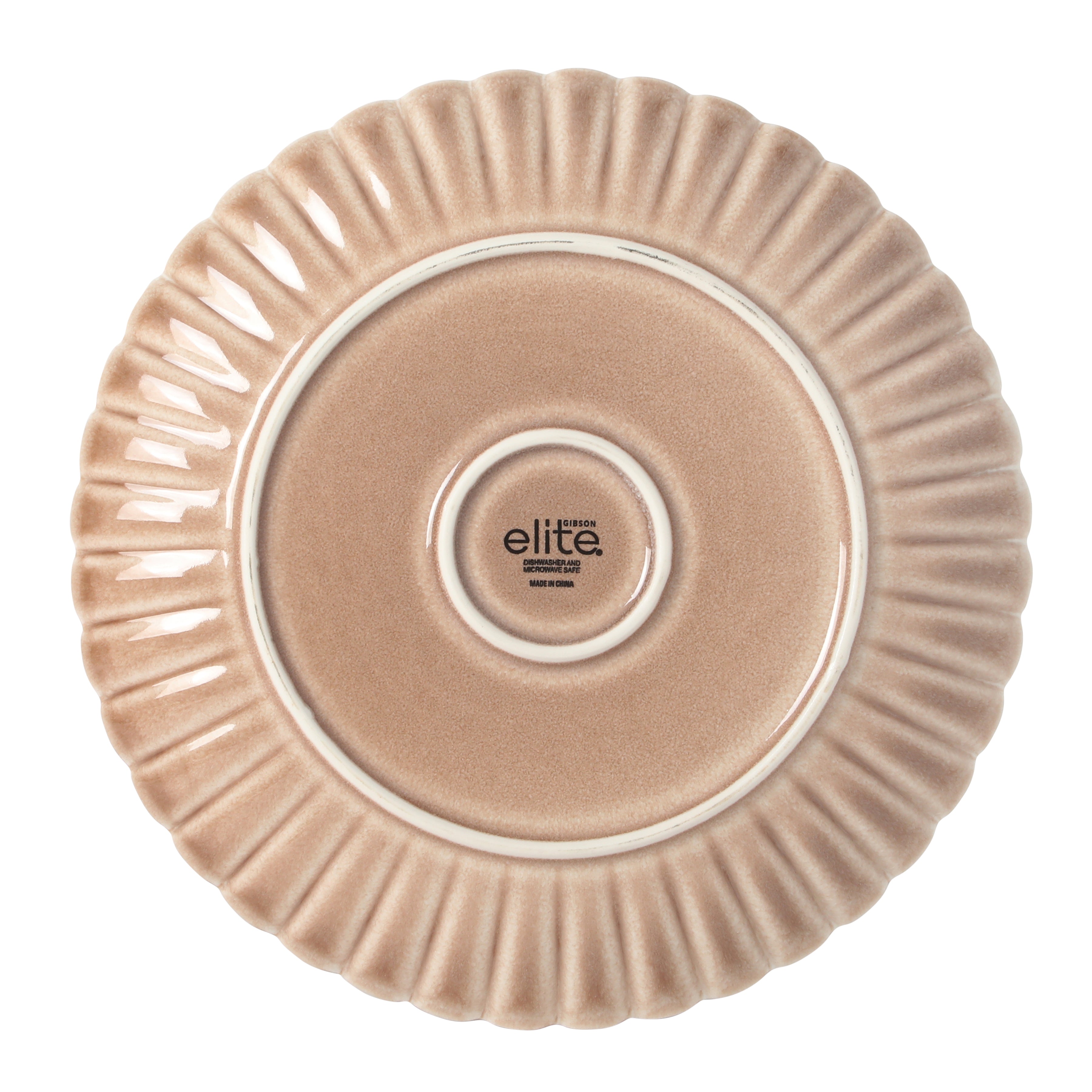 Gibson Elite Peach Orchard 12-Piece New Bone China Dinnerware Set Service for 4, Embossed Fluted Plates and Bowls, Dishwasher Safe