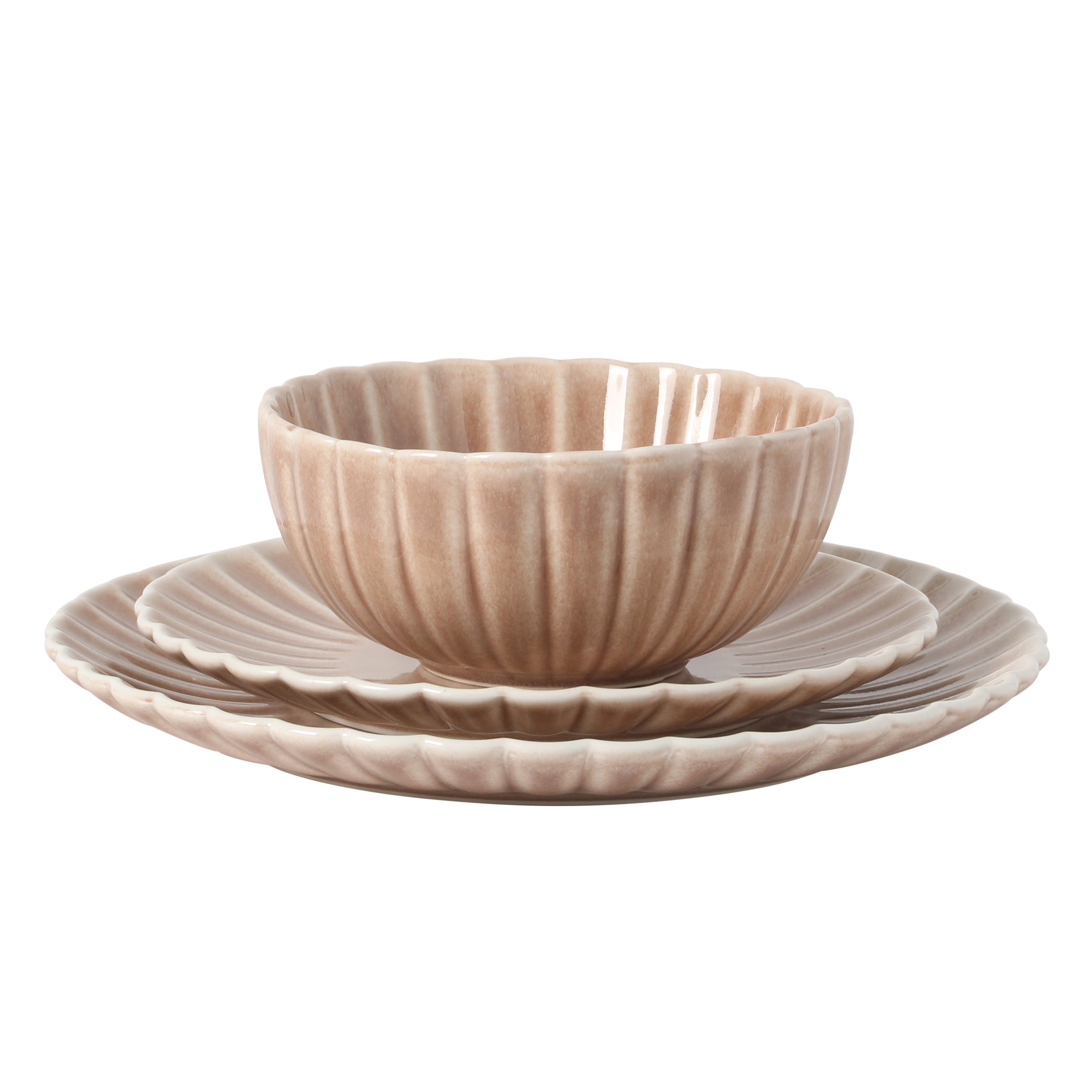 Gibson Elite Peach Orchard 12-Piece New Bone China Dinnerware Set Service for 4, Embossed Fluted Plates and Bowls, Dishwasher Safe