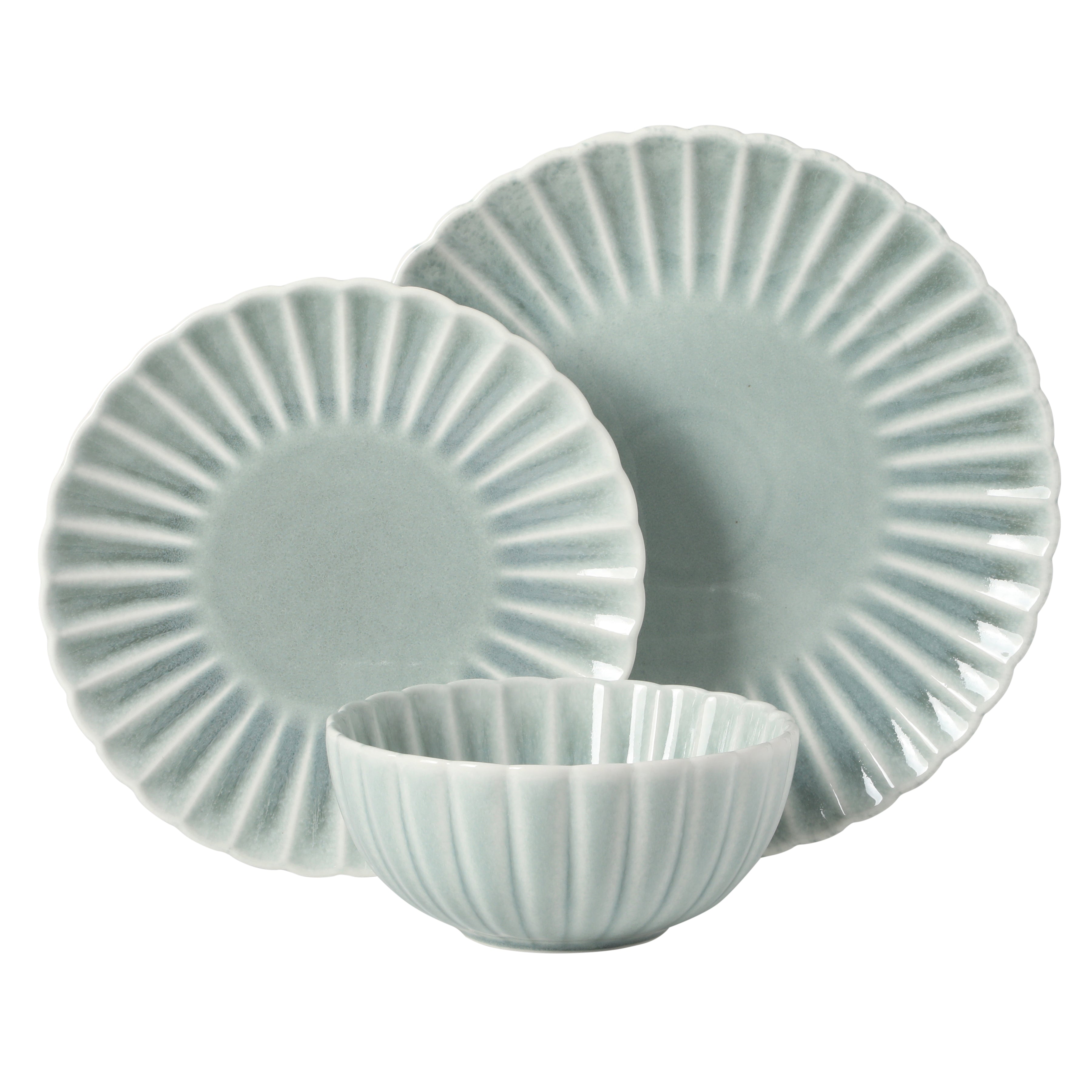 Gibson Elite Peach Orchard 12-Piece New Bone China Dinnerware Set Service for 4, Embossed Fluted Plates and Bowls, Dishwasher Safe