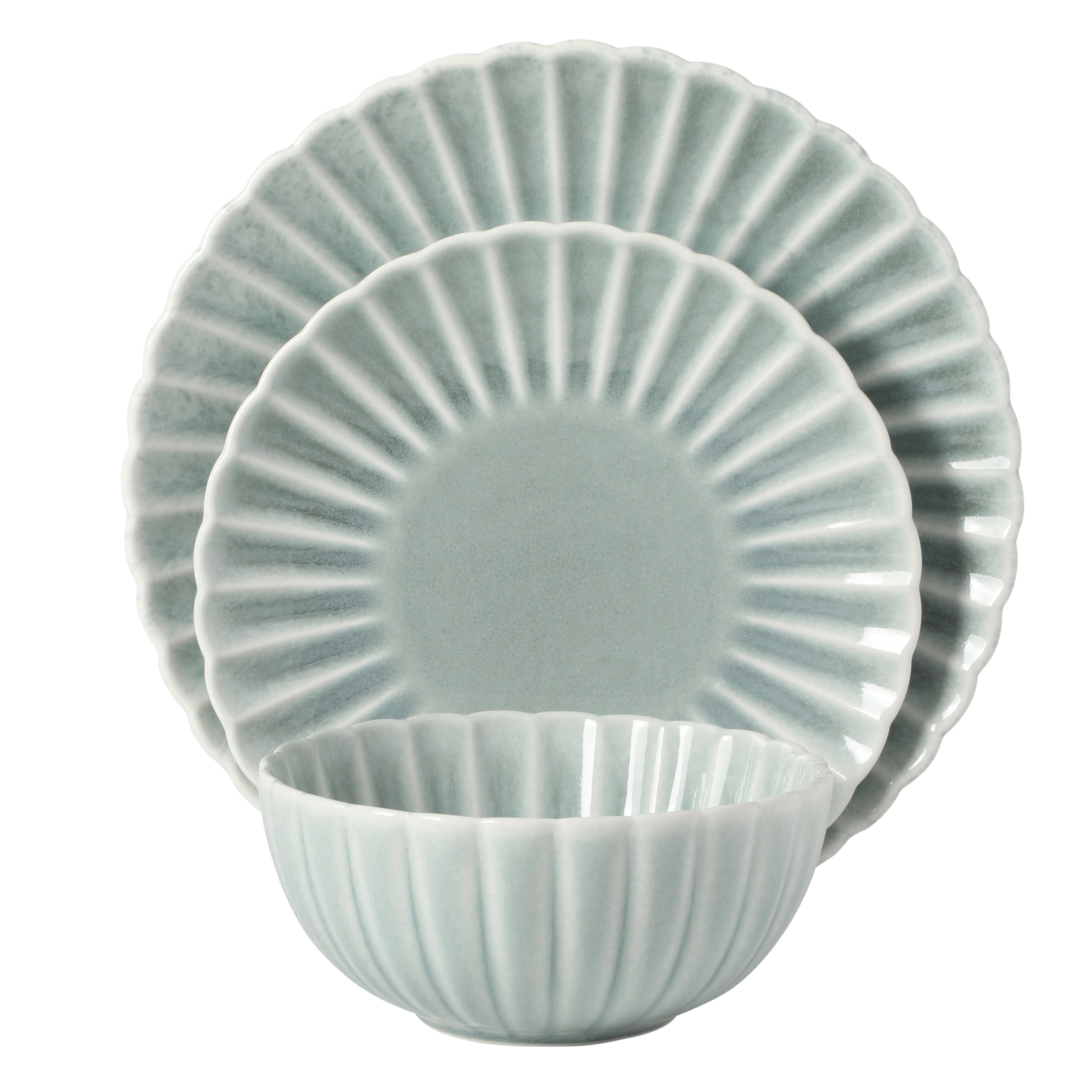 Gibson Elite Peach Orchard 12-Piece New Bone China Dinnerware Set Service for 4, Embossed Fluted Plates and Bowls, Dishwasher Safe
