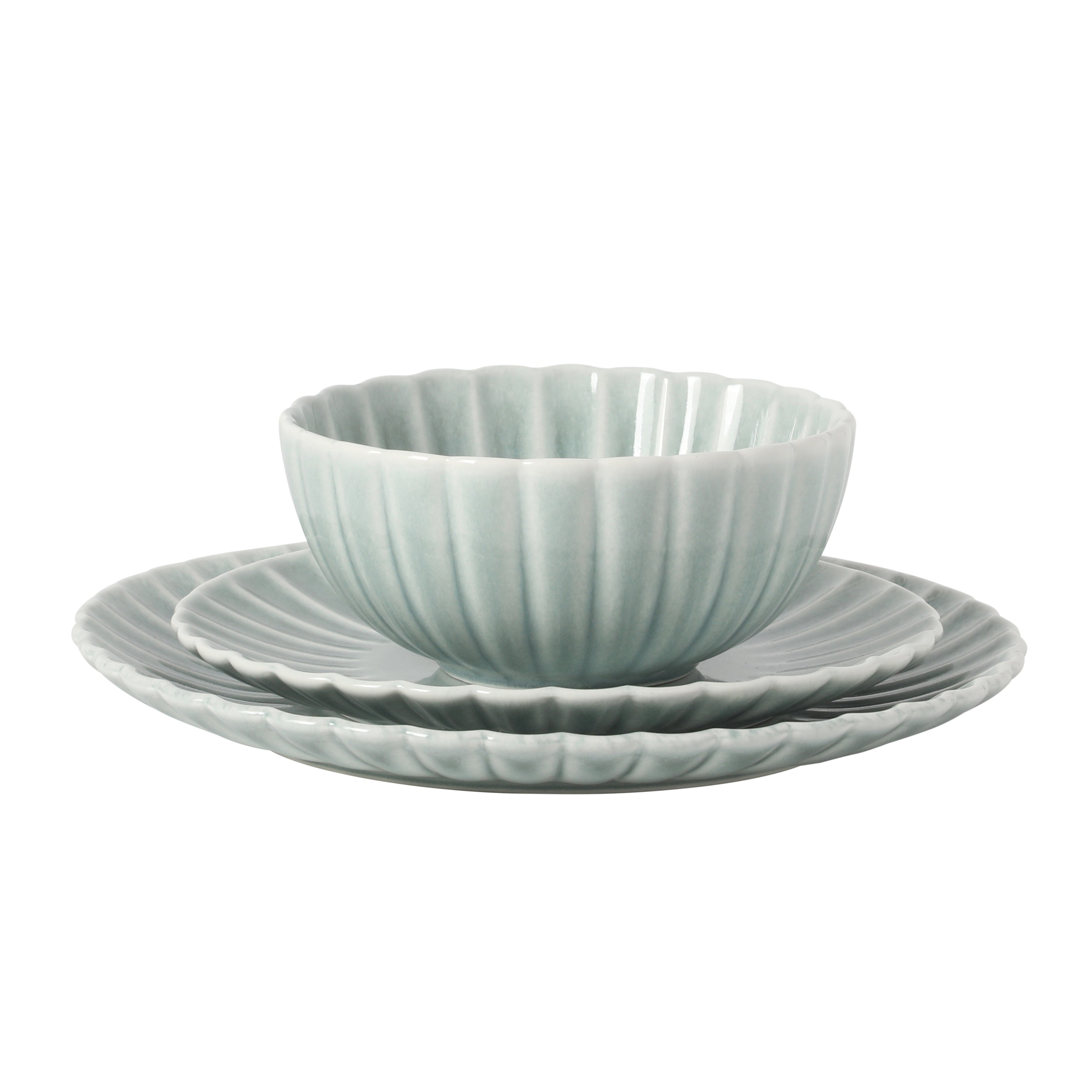 Gibson Elite Peach Orchard 12-Piece New Bone China Dinnerware Set Service for 4, Embossed Fluted Plates and Bowls, Dishwasher Safe