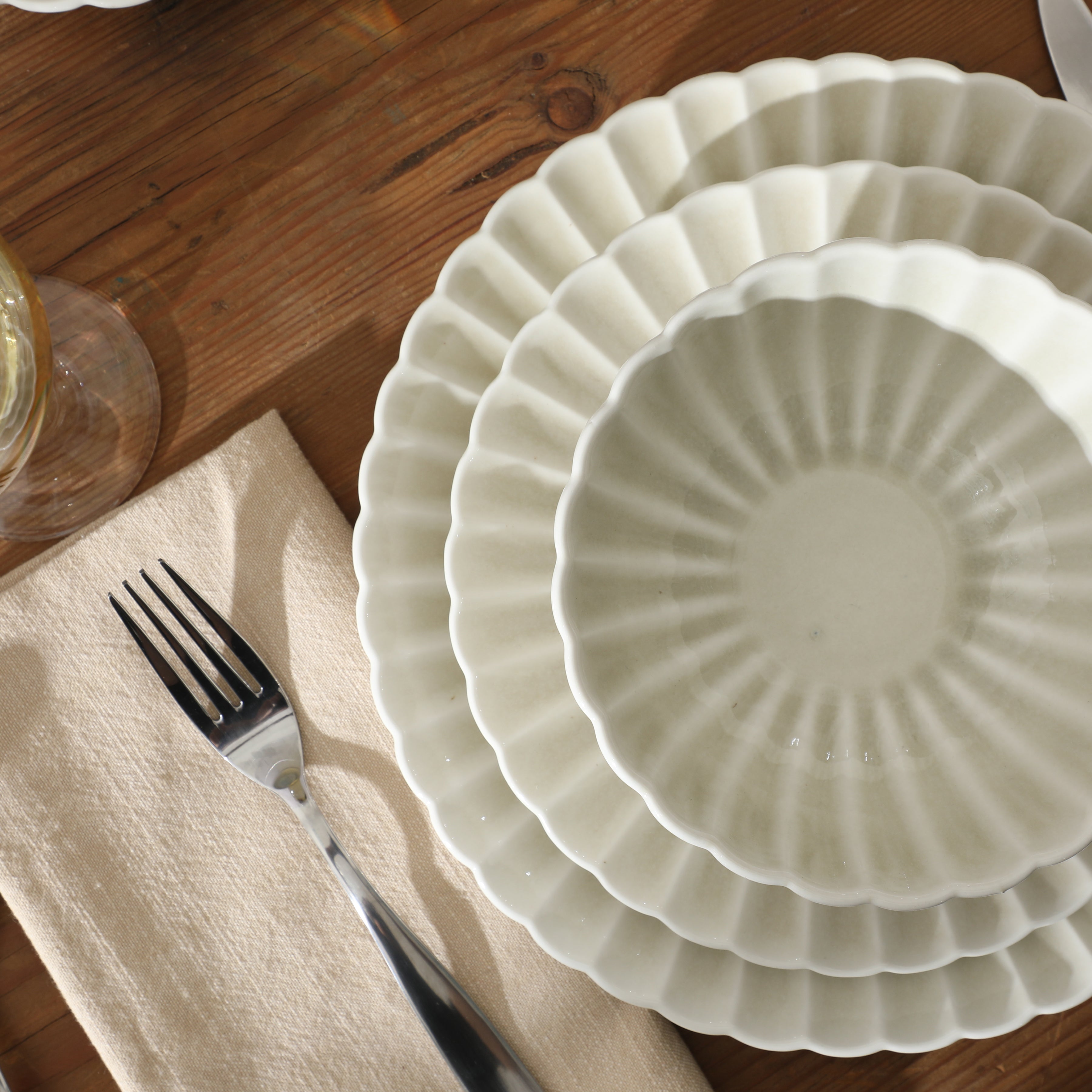 Gibson Elite Peach Orchard 12-Piece New Bone China Dinnerware Set Service for 4, Embossed Fluted Plates and Bowls, Dishwasher Safe
