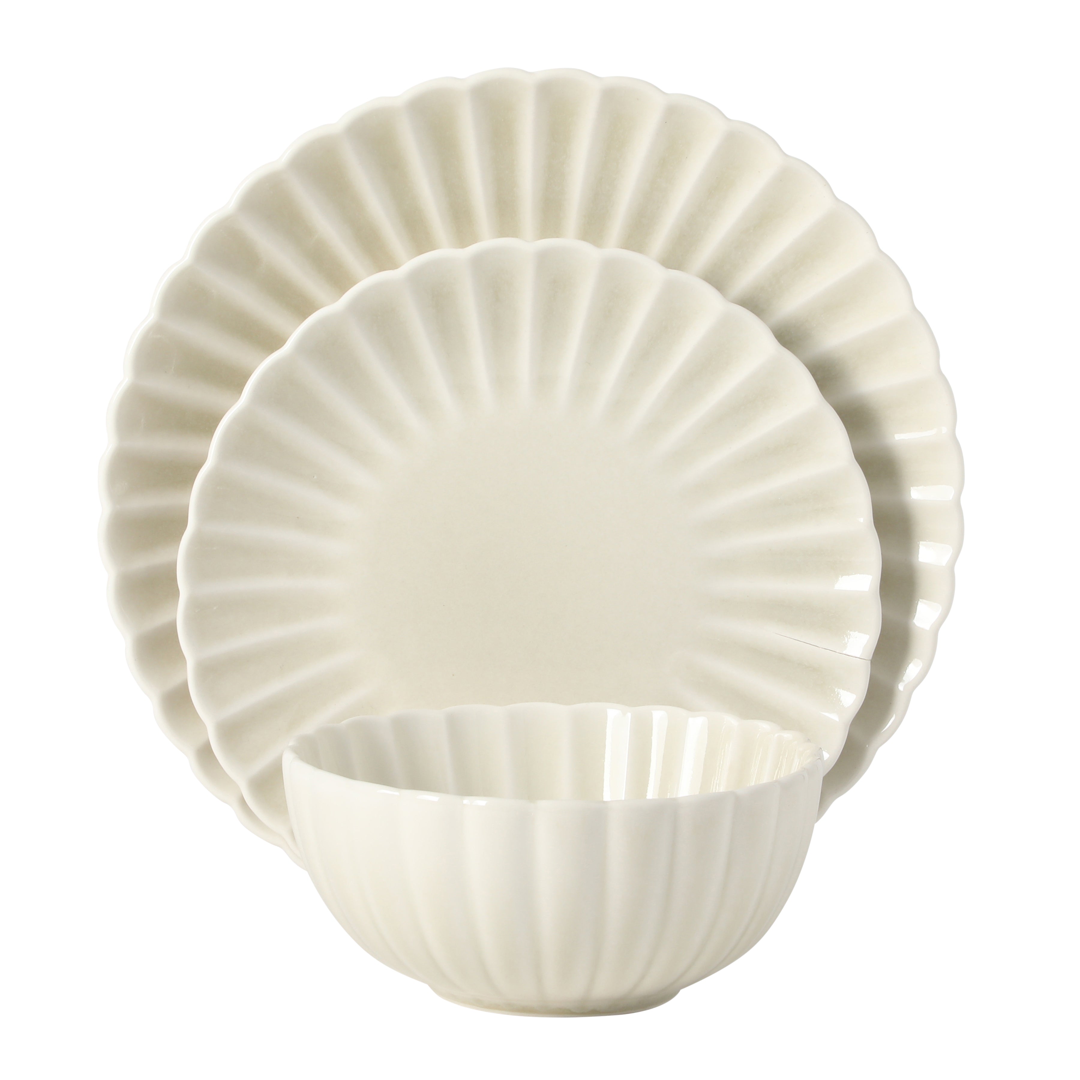 Gibson Elite Peach Orchard 12-Piece New Bone China Dinnerware Set Service for 4, Embossed Fluted Plates and Bowls, Dishwasher Safe