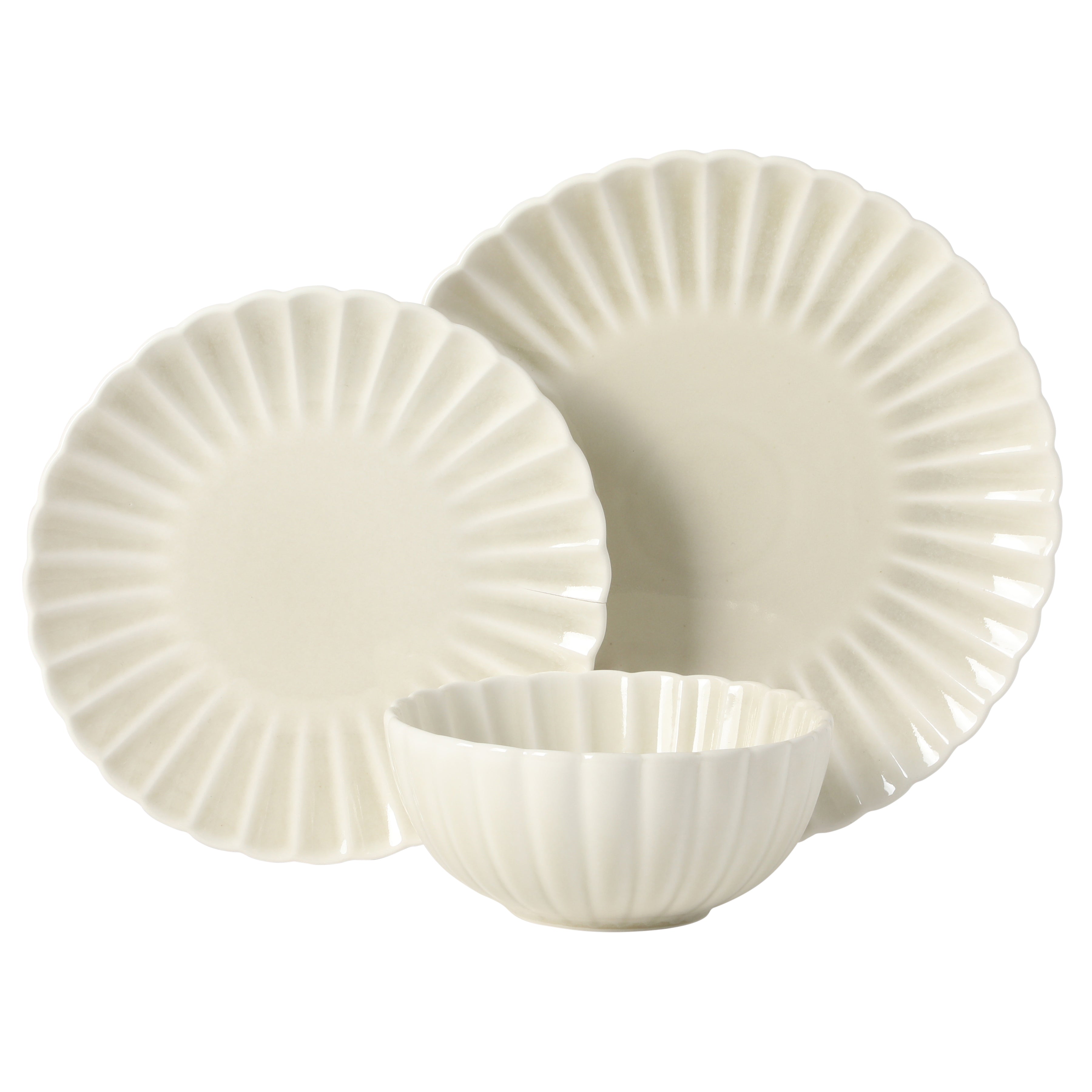 Gibson Elite Peach Orchard 12-Piece New Bone China Dinnerware Set Service for 4, Embossed Fluted Plates and Bowls, Dishwasher Safe