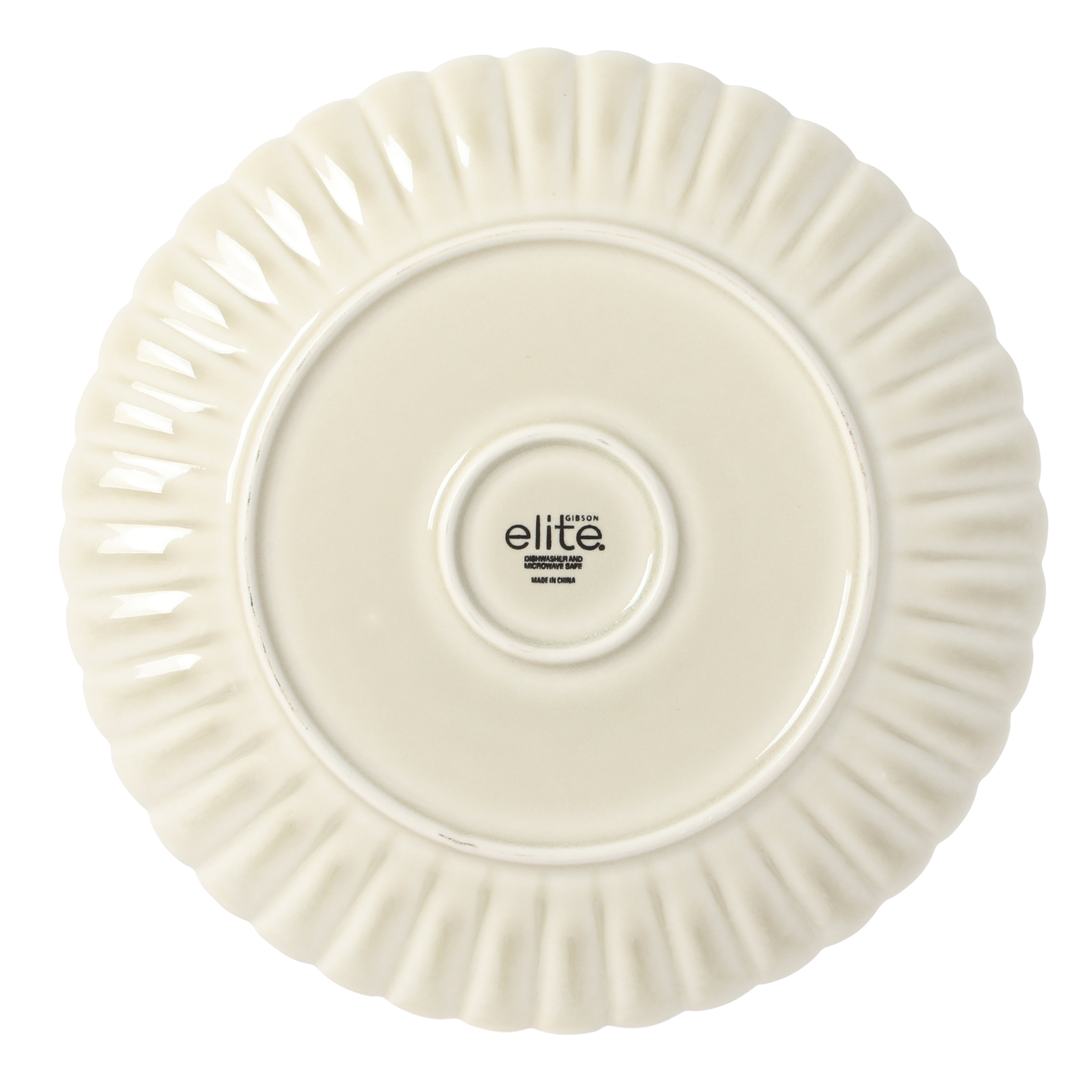 Gibson Elite Peach Orchard 12-Piece New Bone China Dinnerware Set Service for 4, Embossed Fluted Plates and Bowls, Dishwasher Safe