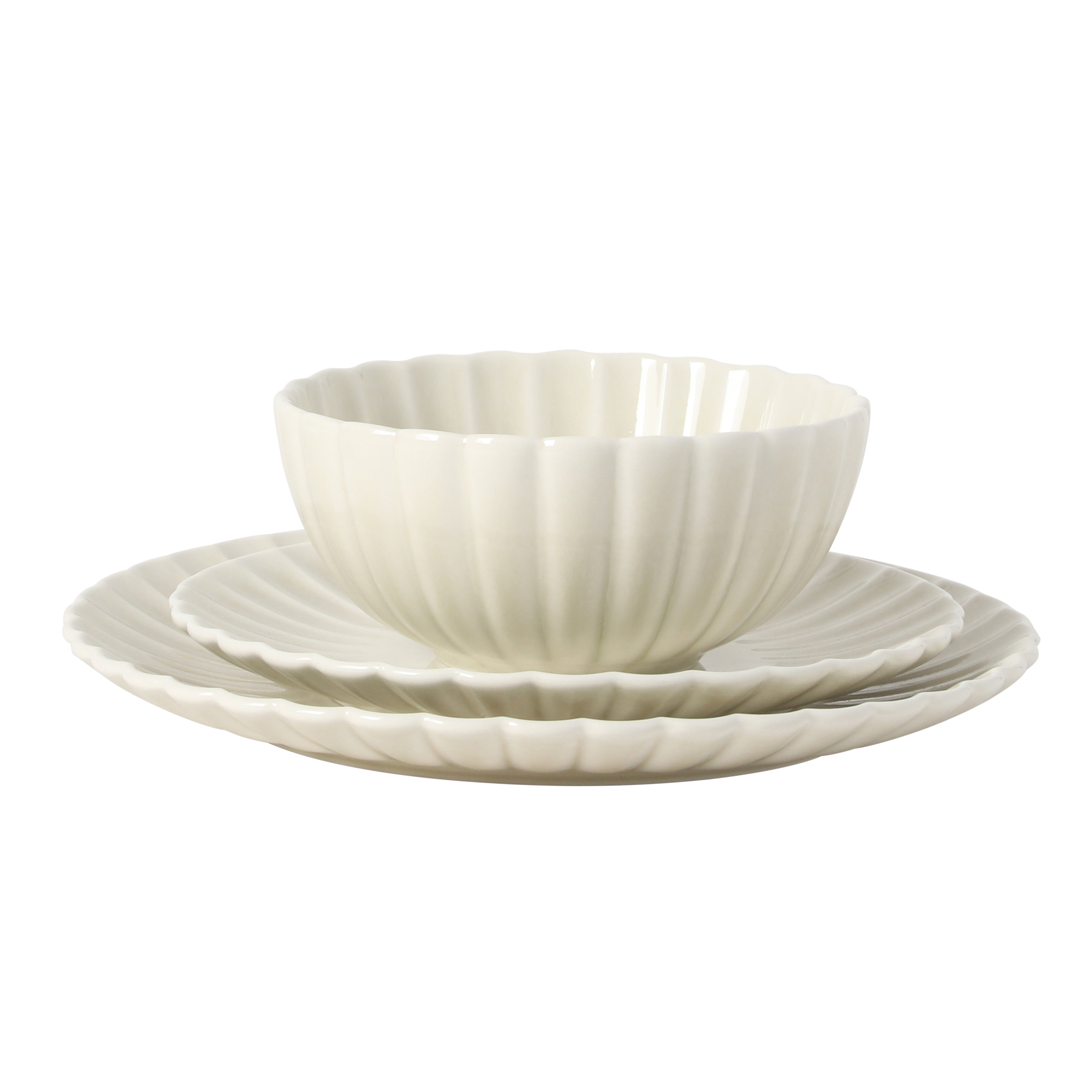 Gibson Elite Peach Orchard 12-Piece New Bone China Dinnerware Set Service for 4, Embossed Fluted Plates and Bowls, Dishwasher Safe