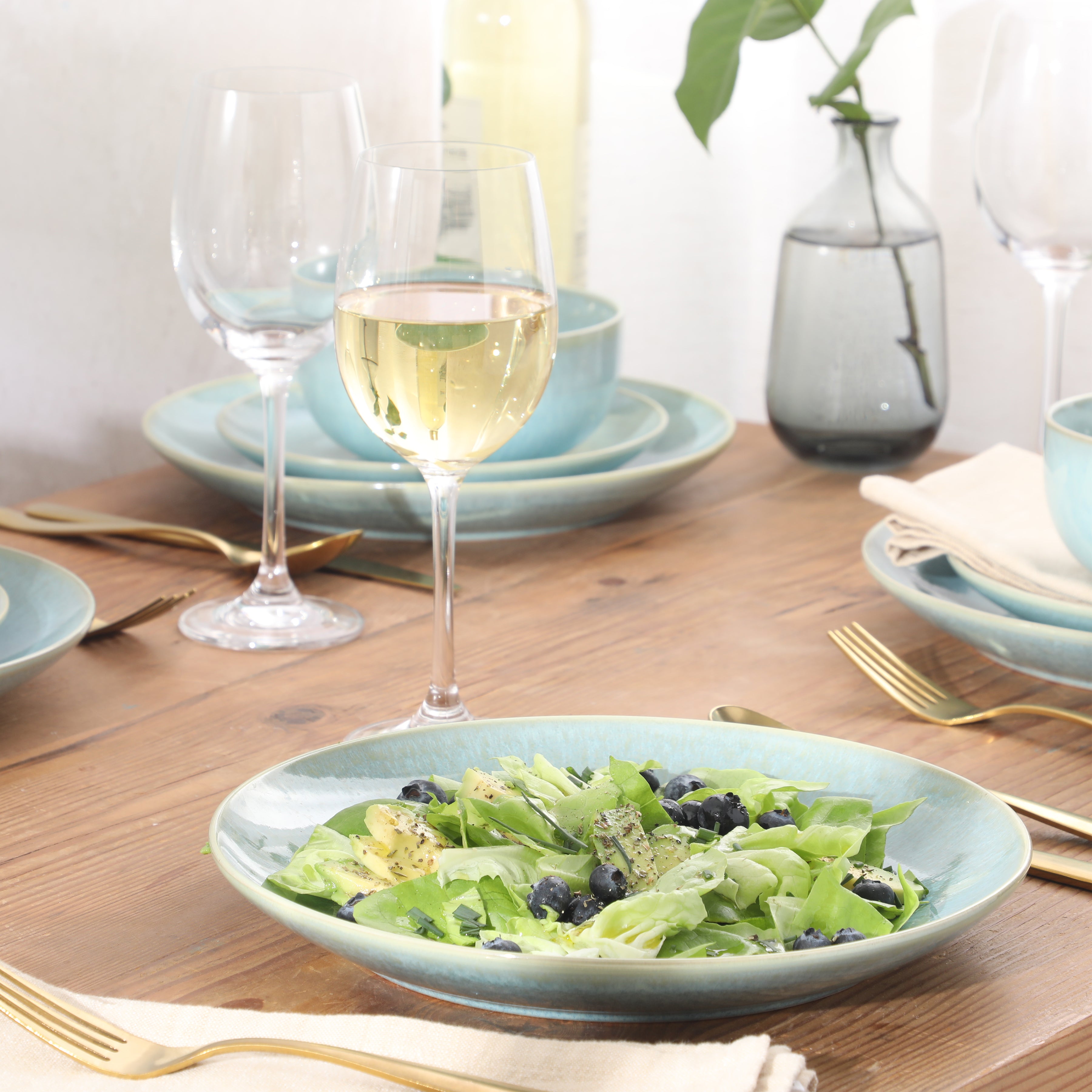 Gibson Elite Pine Coast Plates and Bowls Sets, 12-Piece Stoneware Dinnerware Sets, Reactive Glaze Dish Set