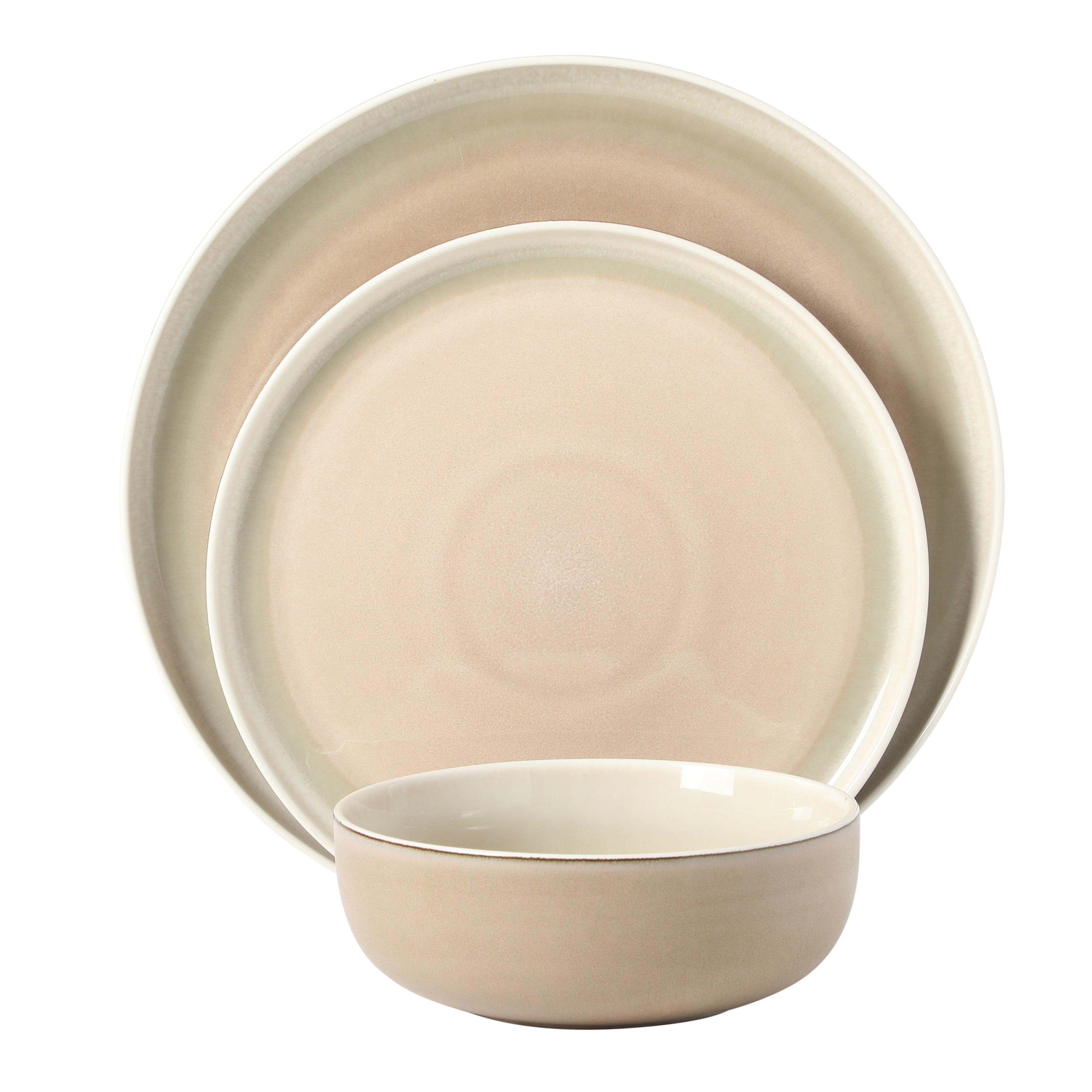 Gibson Elite Island Bay 12-Piece New Bone China Dinnerware Set Service for 4, Reactive Glaze Plates and Bowls, Dishwasher Safe
