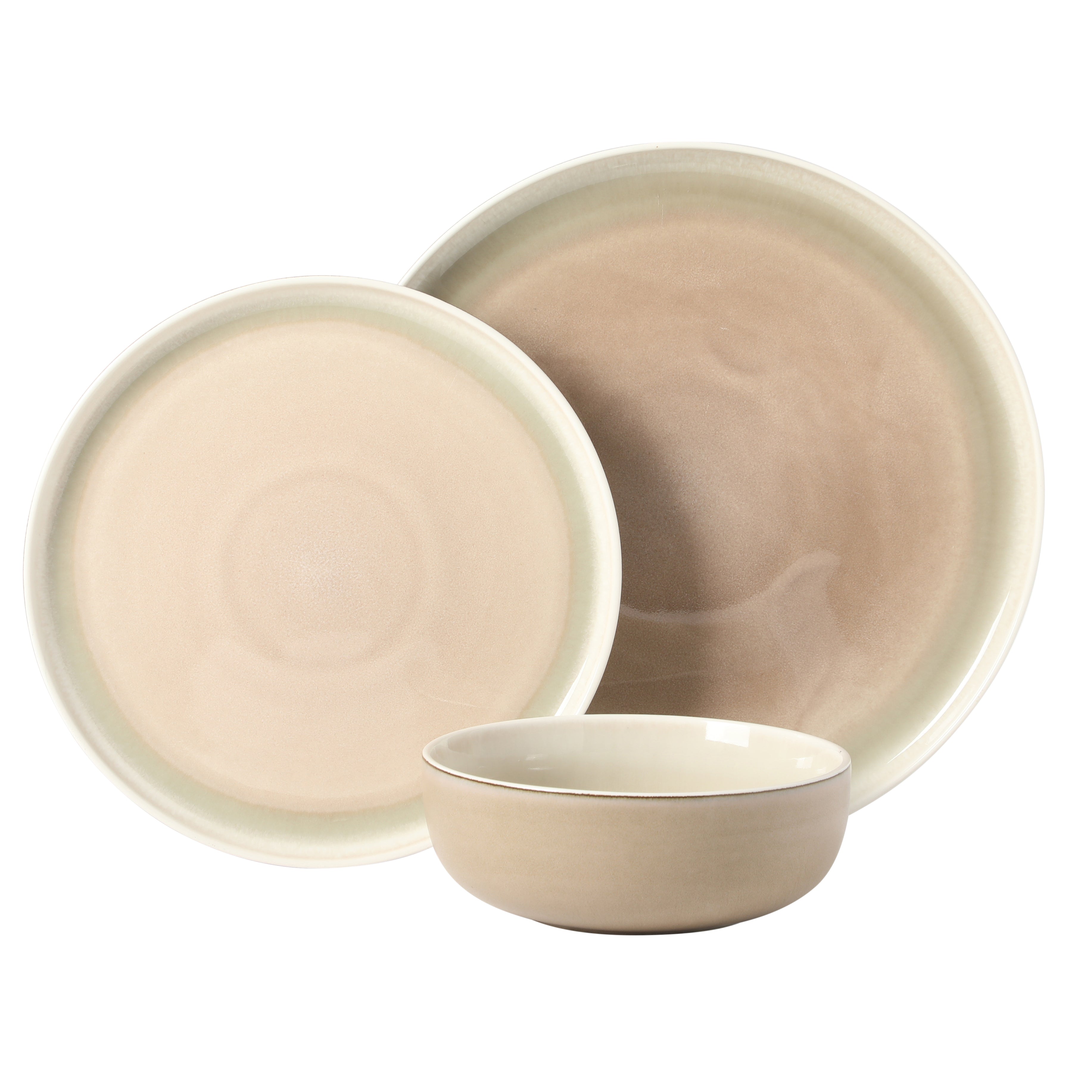Gibson Elite Island Bay 12-Piece New Bone China Dinnerware Set Service for 4, Reactive Glaze Plates and Bowls, Dishwasher Safe