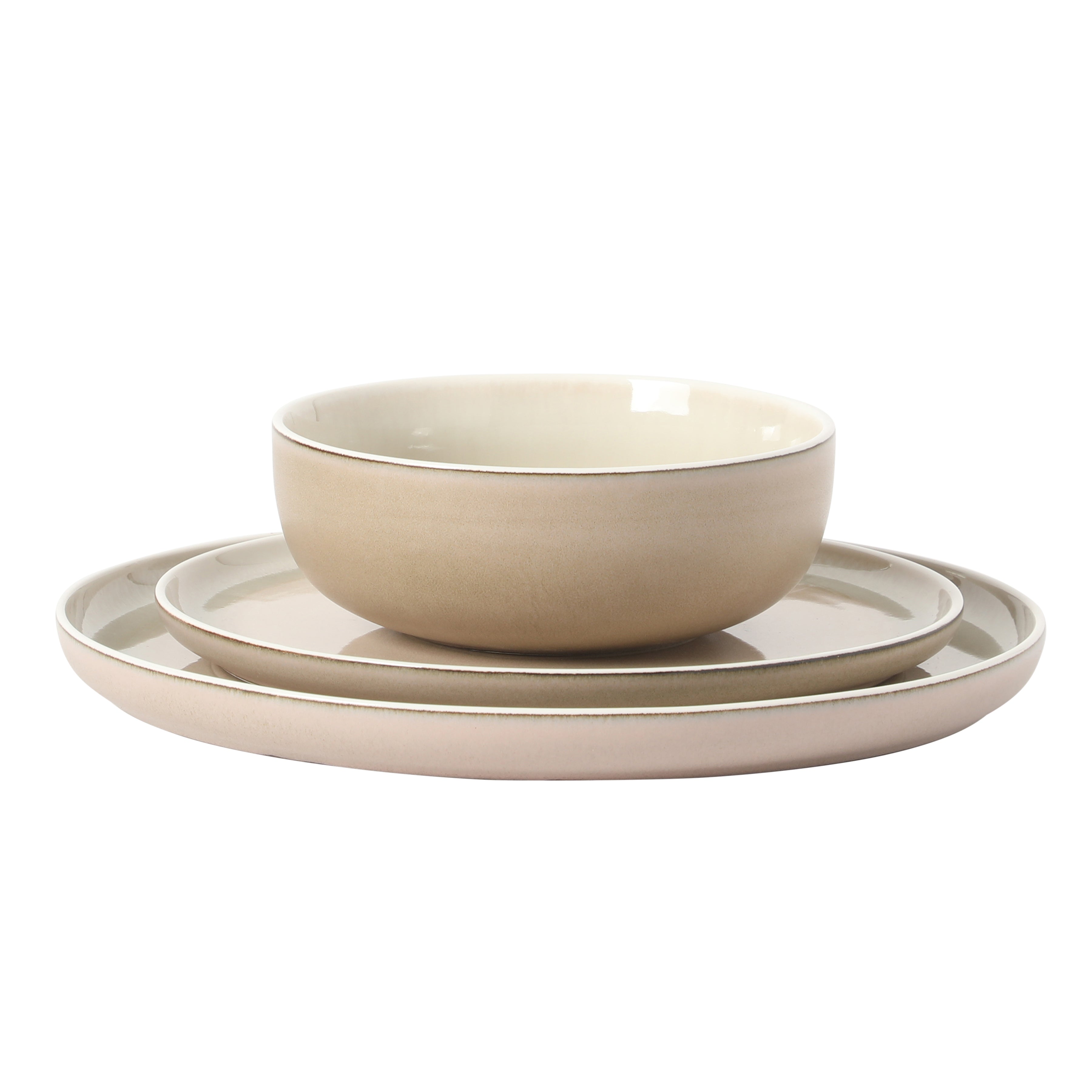 Gibson Elite Island Bay 12-Piece New Bone China Dinnerware Set Service for 4, Reactive Glaze Plates and Bowls, Dishwasher Safe