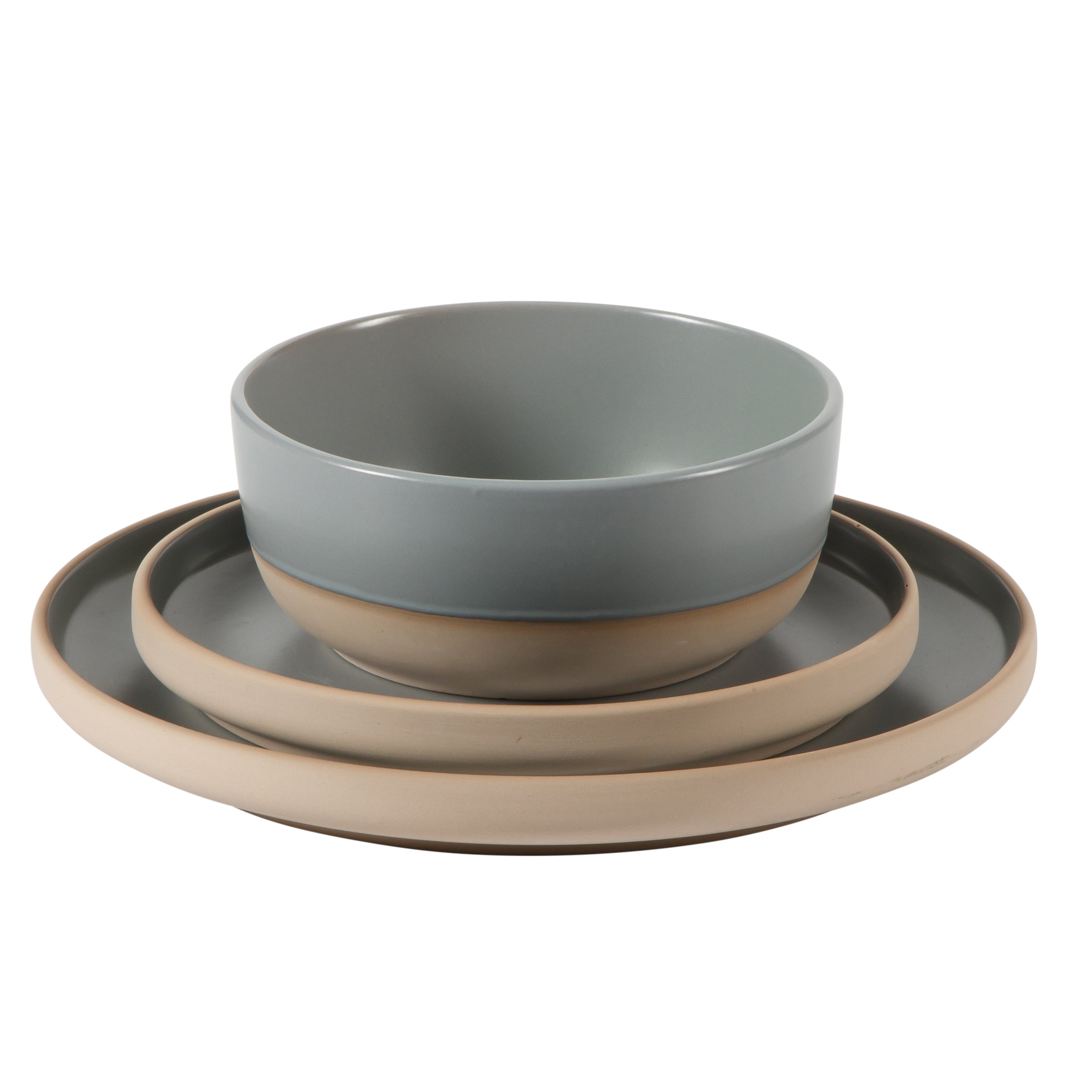 Gibson Home Plates and Bowls Set, 12 Piece Stoneware Dinnerware Set for 4, Matte Two-Tone Glaze, Dishwasher & Microwave Safe, Green