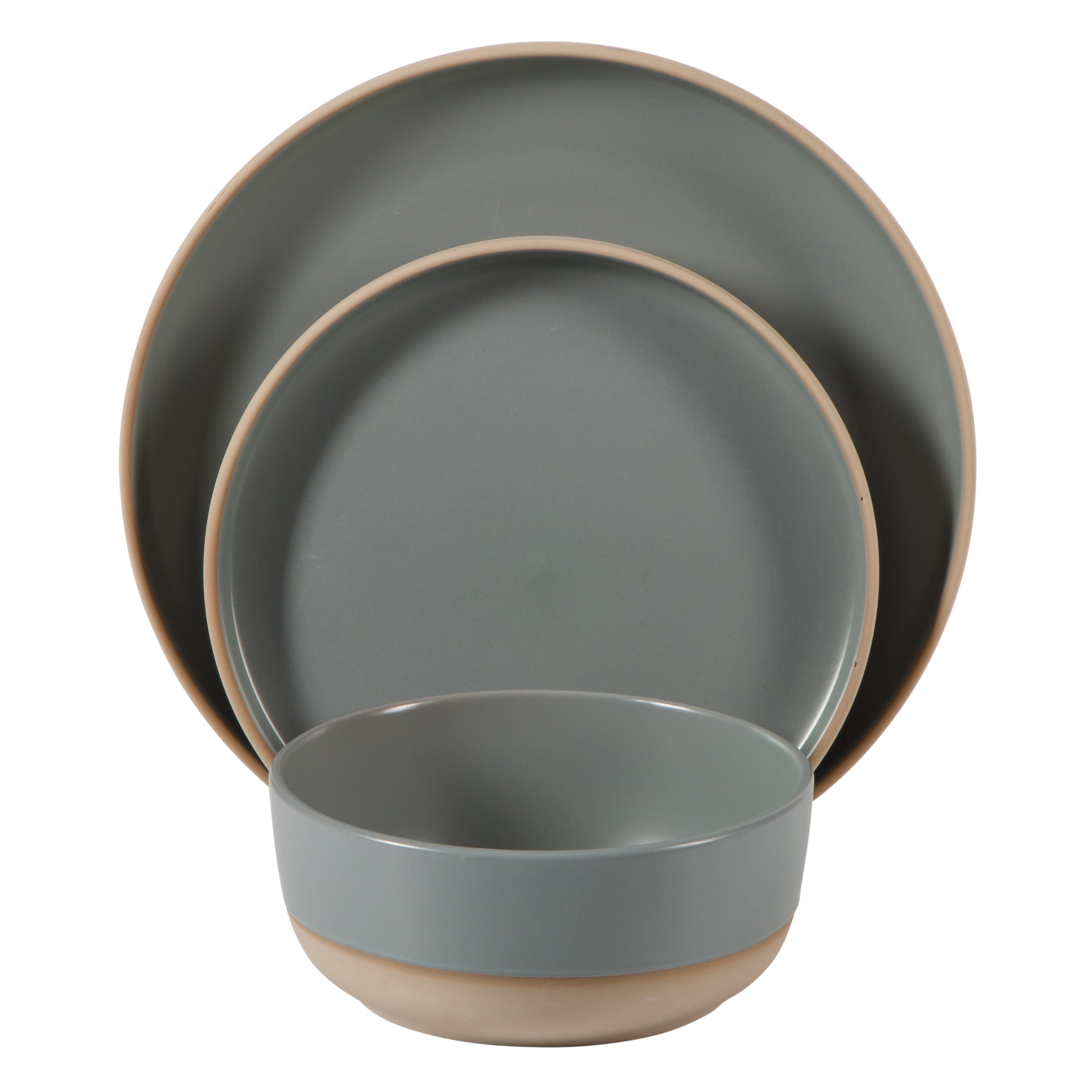Gibson Home Plates and Bowls Set, 12 Piece Stoneware Dinnerware Set for 4, Matte Two-Tone Glaze, Dishwasher & Microwave Safe, Green