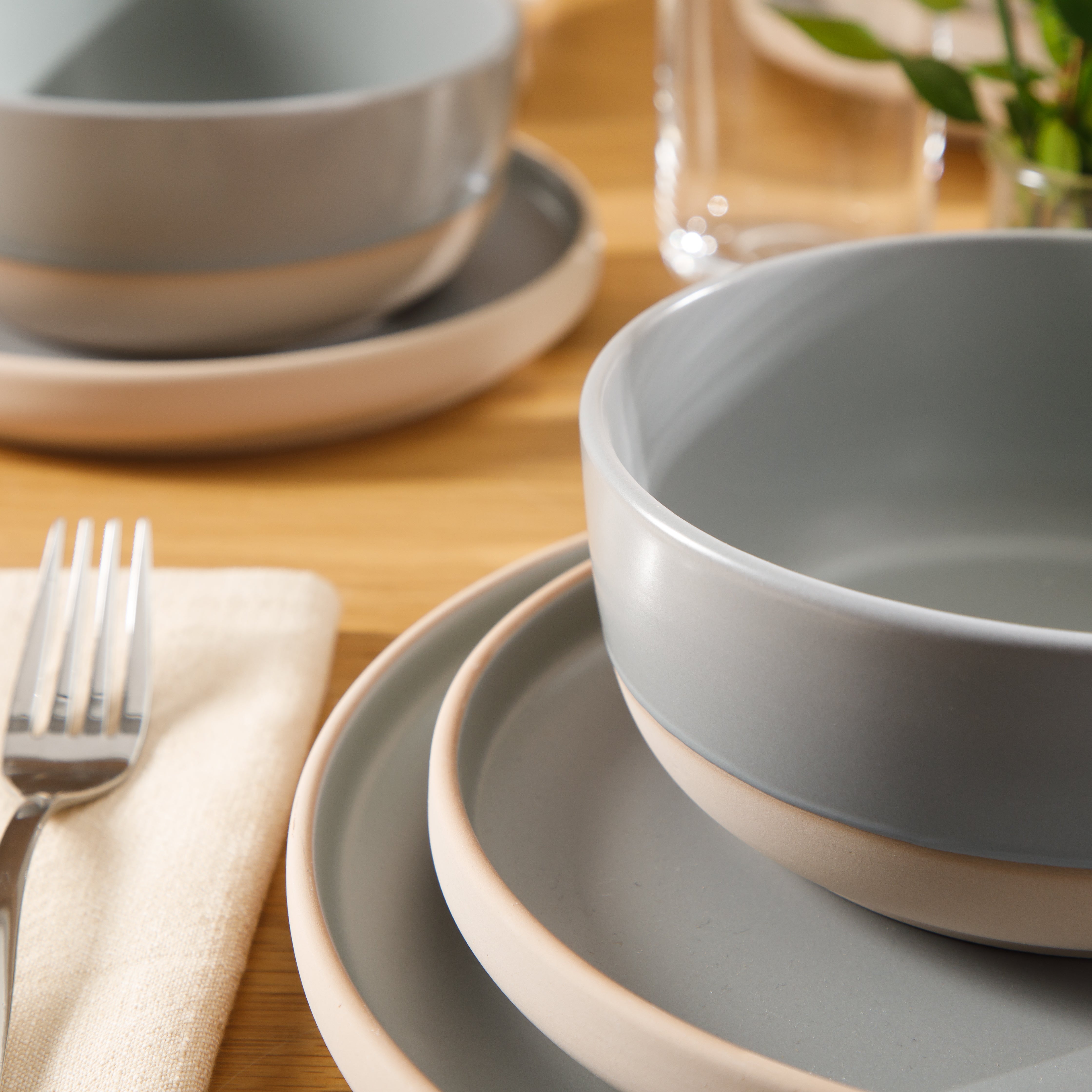 Gibson Home Plates and Bowls Set, 12 Piece Stoneware Dinnerware Set for 4, Matte Two-Tone Glaze, Dishwasher & Microwave Safe, Green