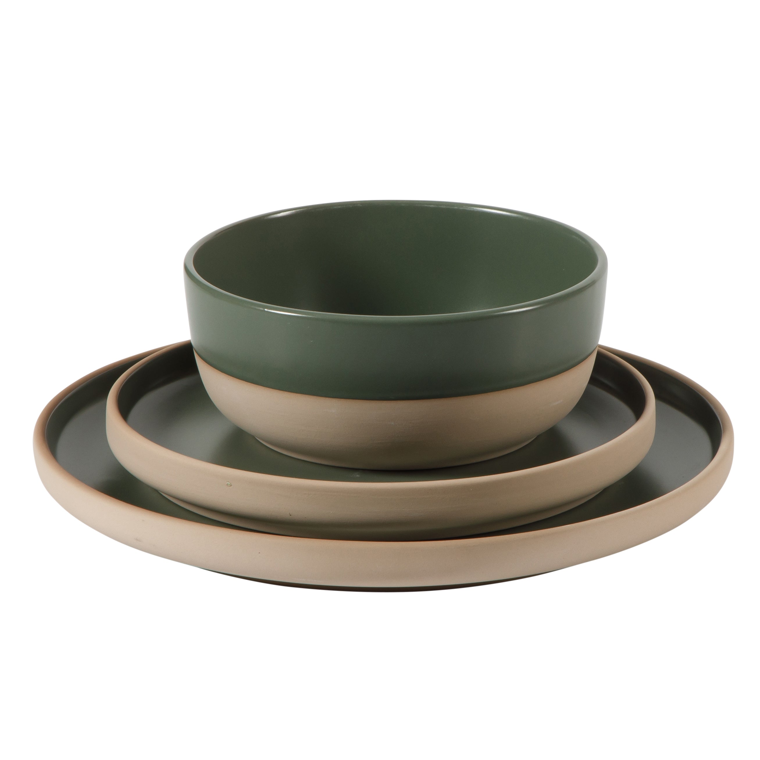 Gibson Home Plates and Bowls Set, 12 Piece Stoneware Dinnerware Set for 4, Matte Two-Tone Glaze, Dishwasher & Microwave Safe, Green