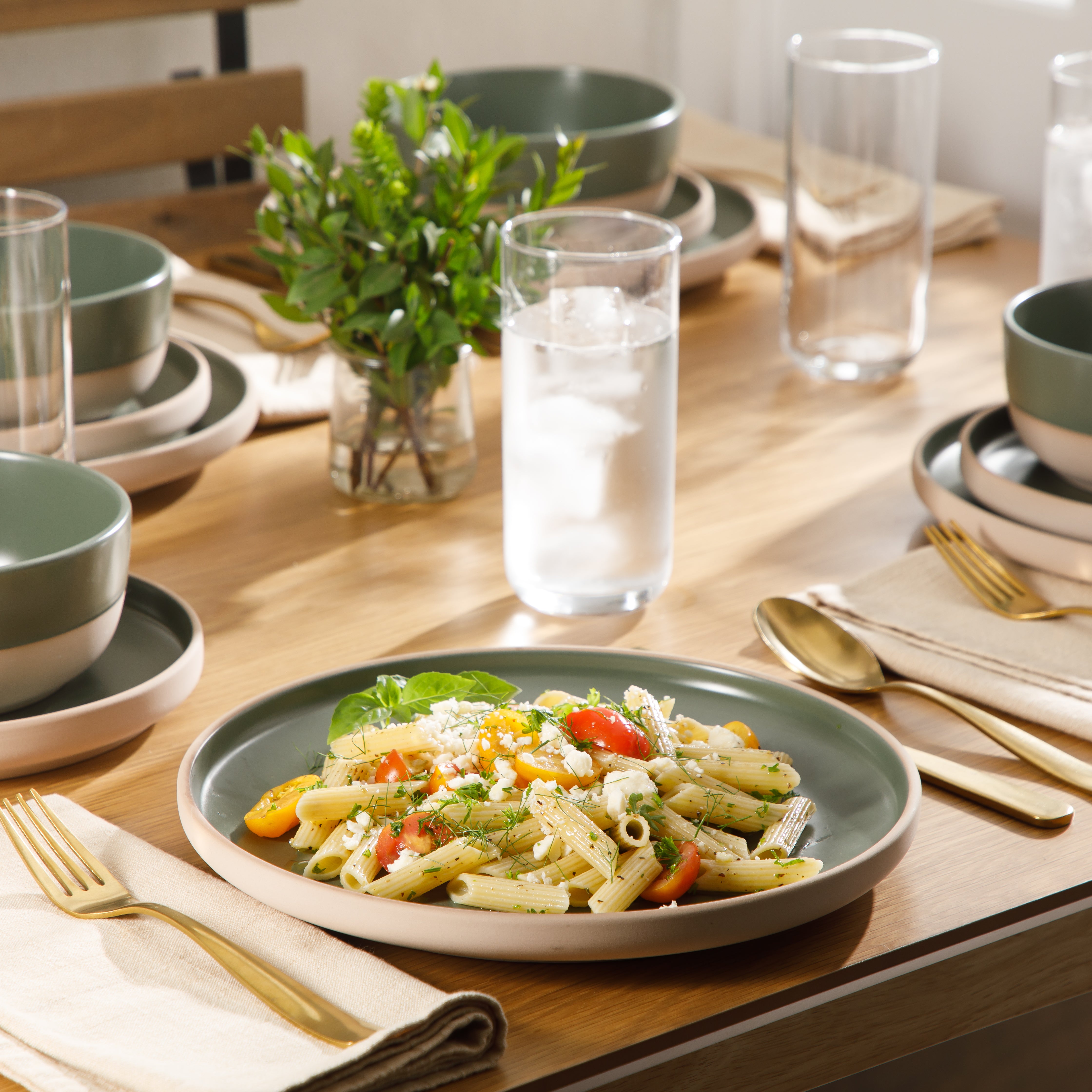Gibson Home Plates and Bowls Set, 12 Piece Stoneware Dinnerware Set for 4, Matte Two-Tone Glaze, Dishwasher & Microwave Safe, Green