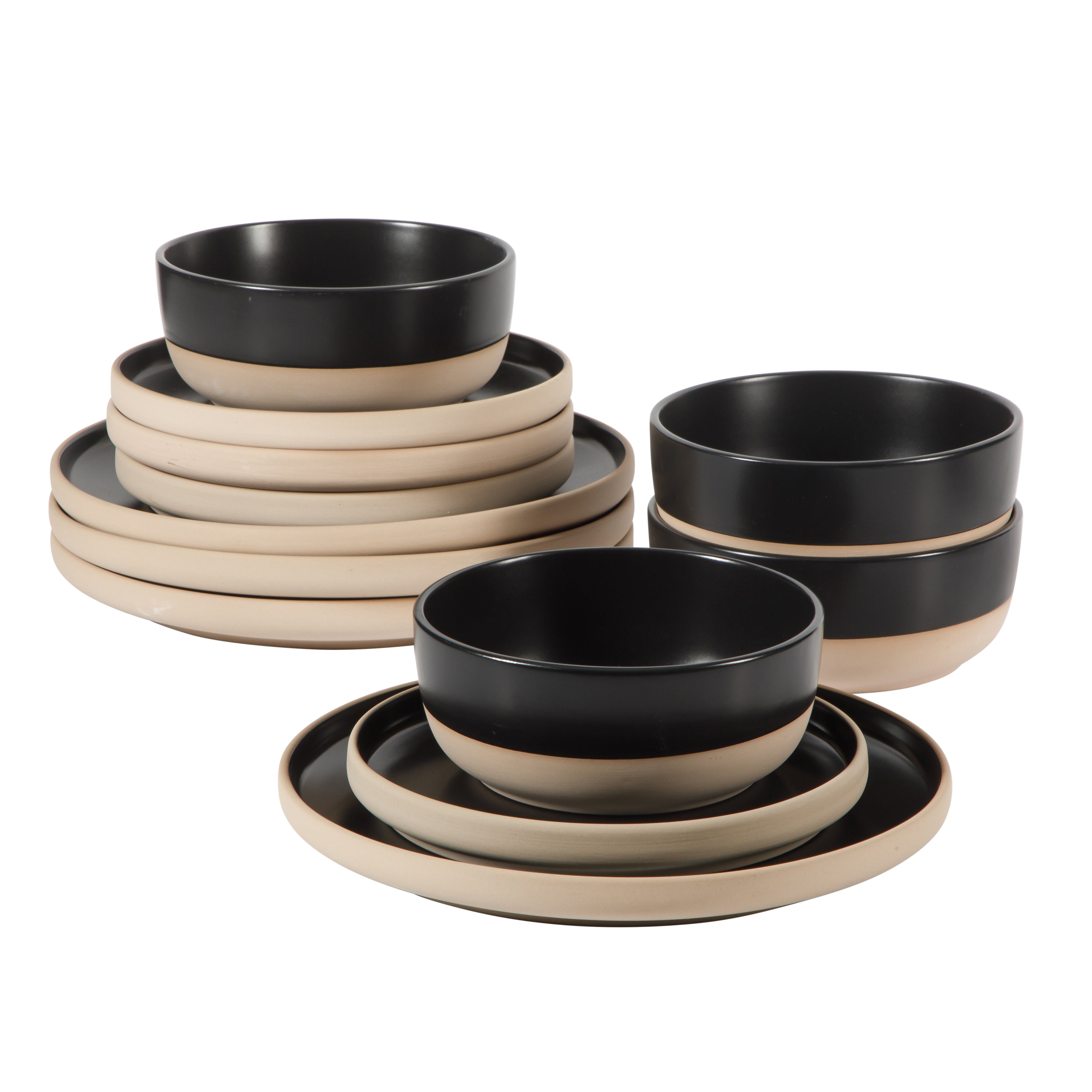 Gibson Home Plates and Bowls Set, 12 Piece Stoneware Dinnerware Set for 4, Matte Two-Tone Glaze, Dishwasher & Microwave Safe, Green
