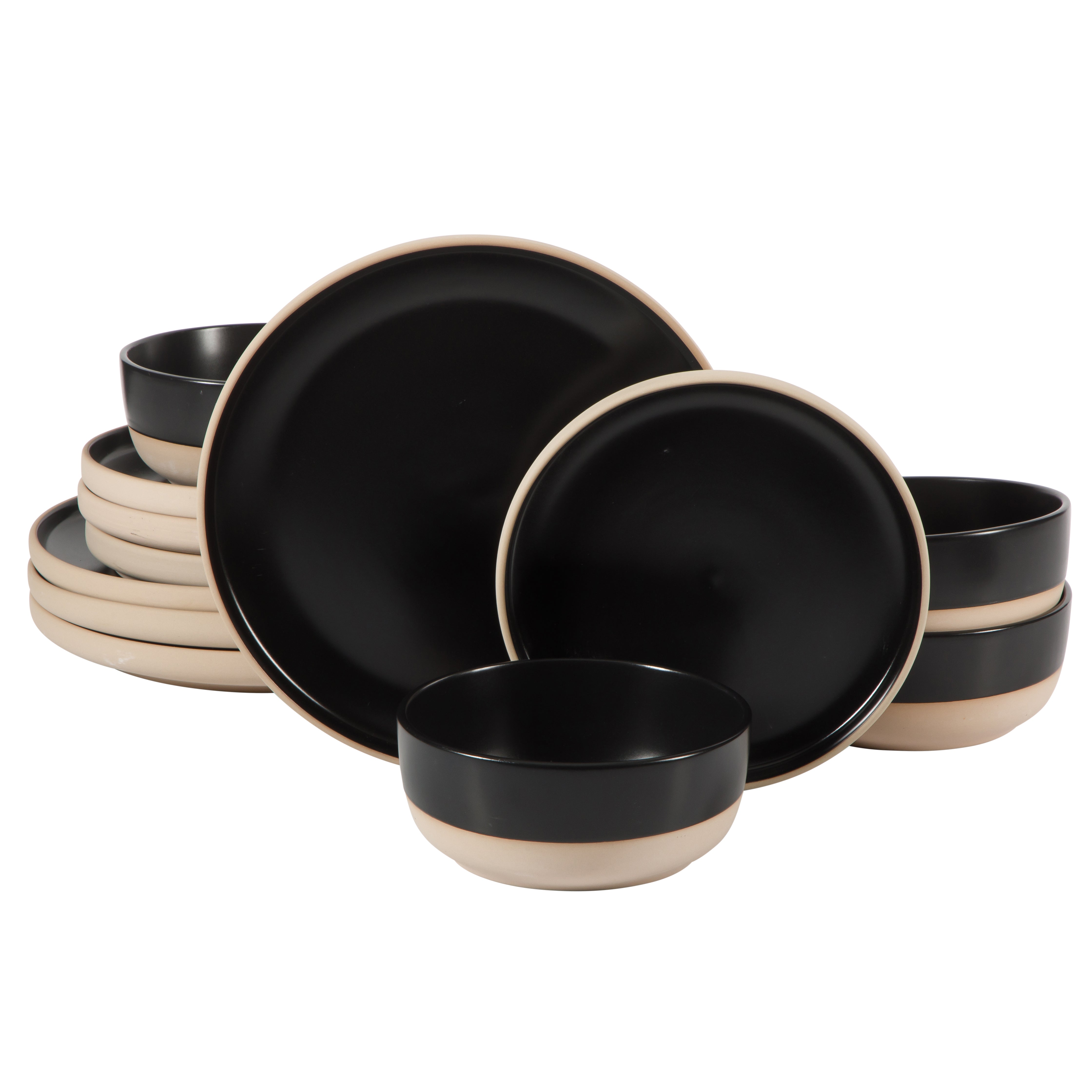 Gibson Home Plates and Bowls Set, 12 Piece Stoneware Dinnerware Set for 4, Matte Two-Tone Glaze, Dishwasher & Microwave Safe, Green